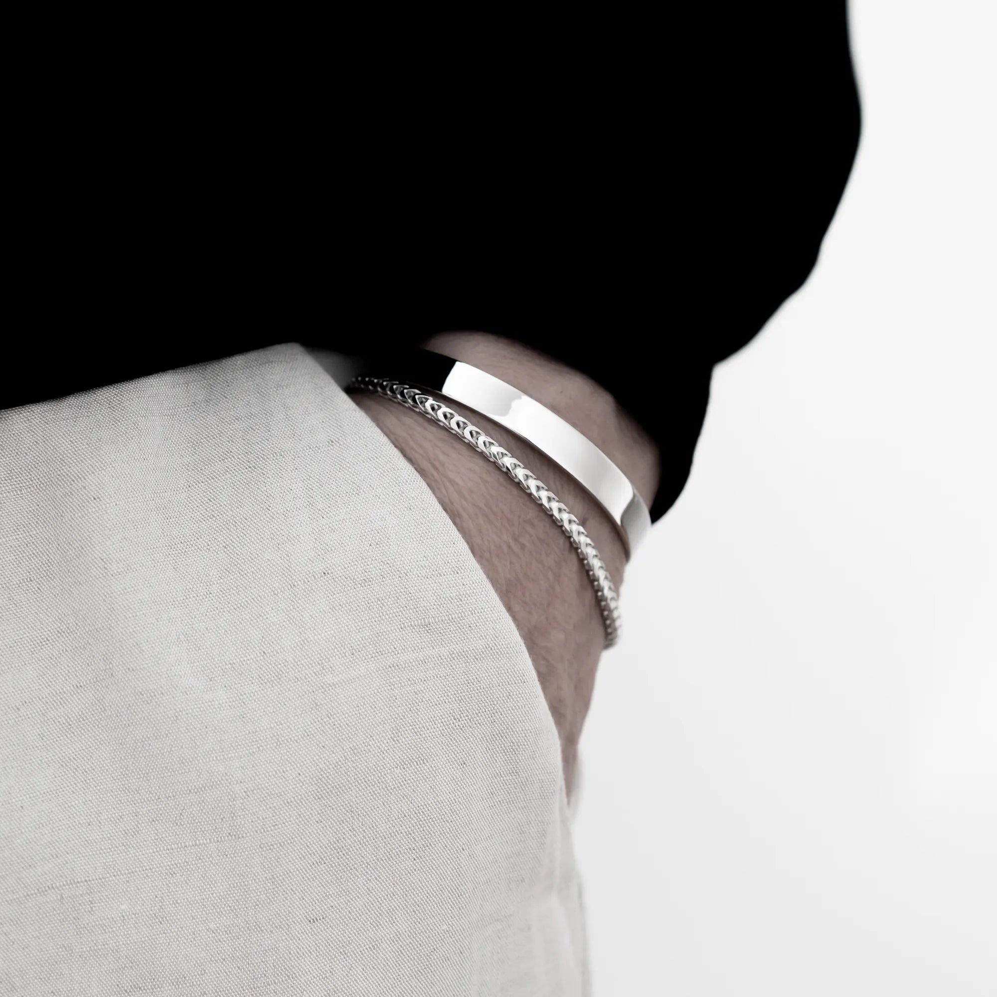 3mm Franco Bracelet with 8mm Cuff Bracelet Sterling Silver