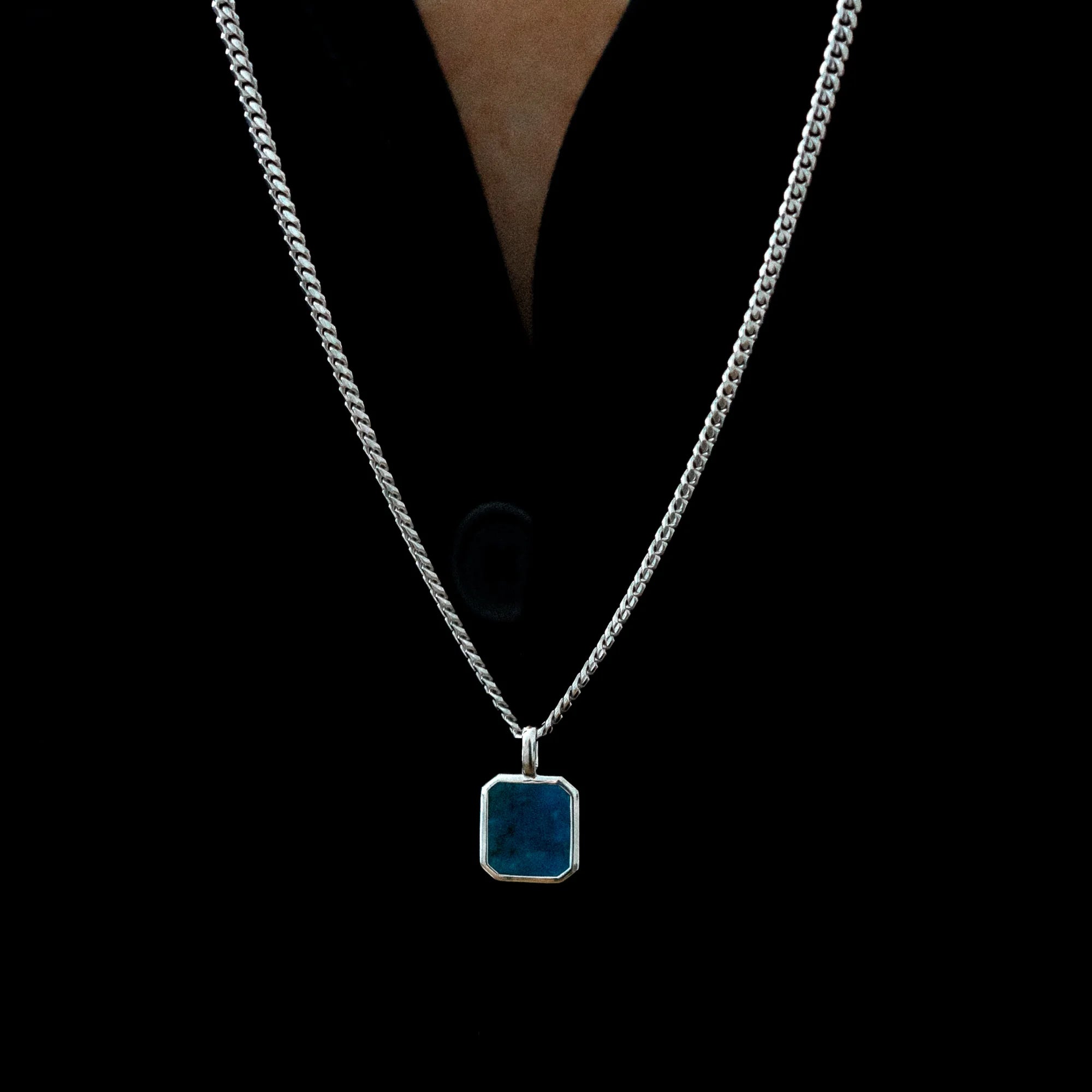 Apatite Pendant Cuban Chain Sterling Silver