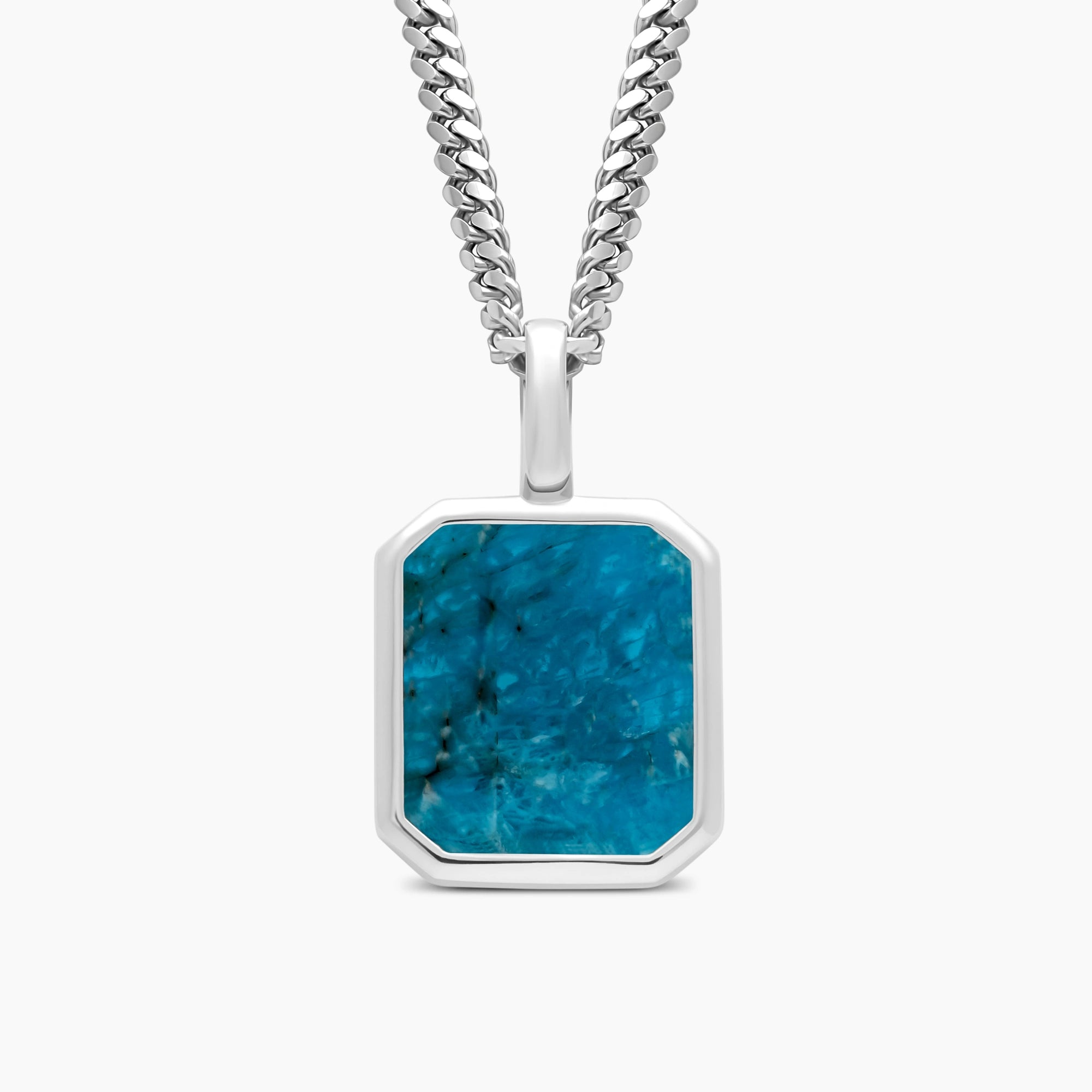 Apatite Pendant with 3mm Cuban Link Chain in 925 Sterling Silver