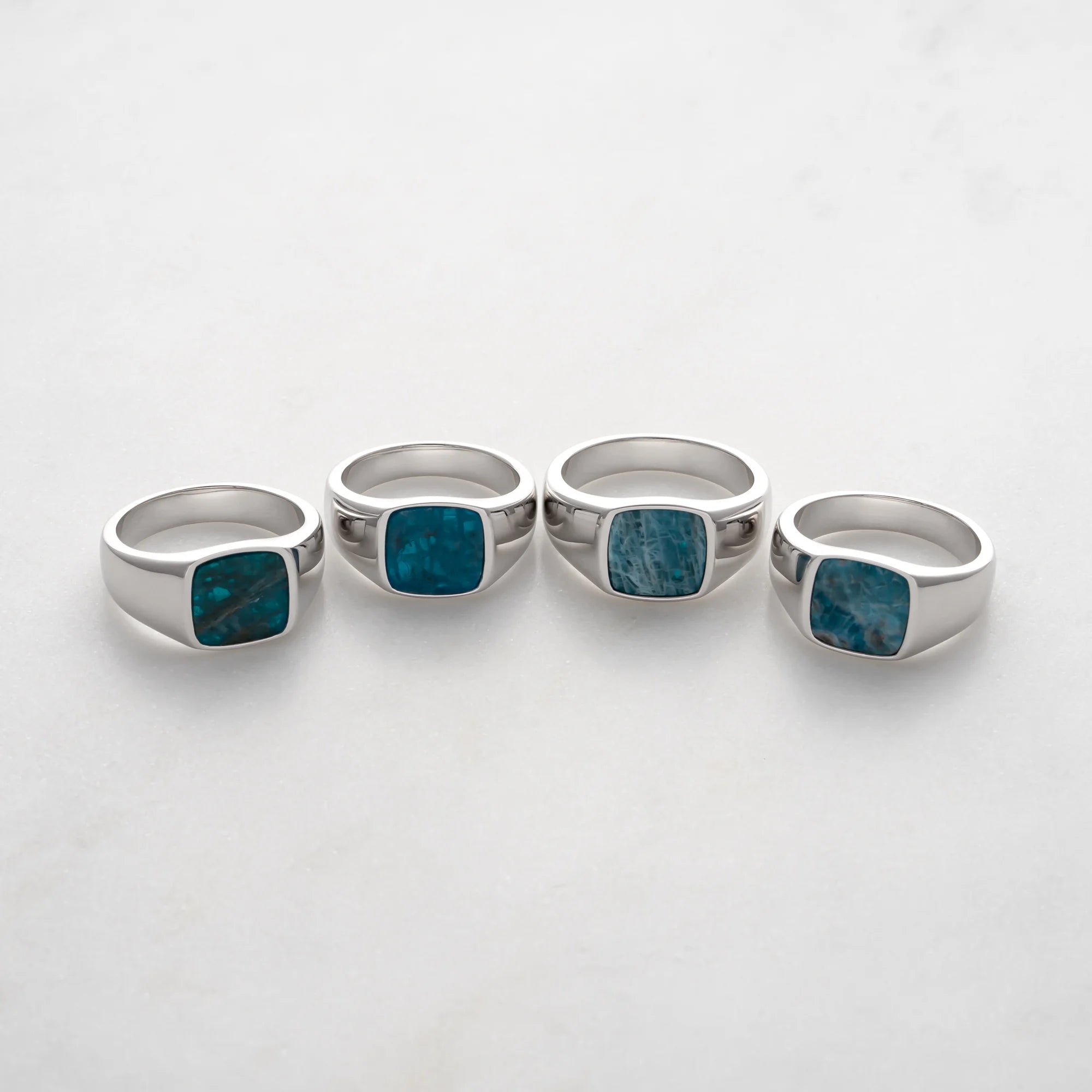 Collection of Square Apatite Signet Rings in Sterling Silver