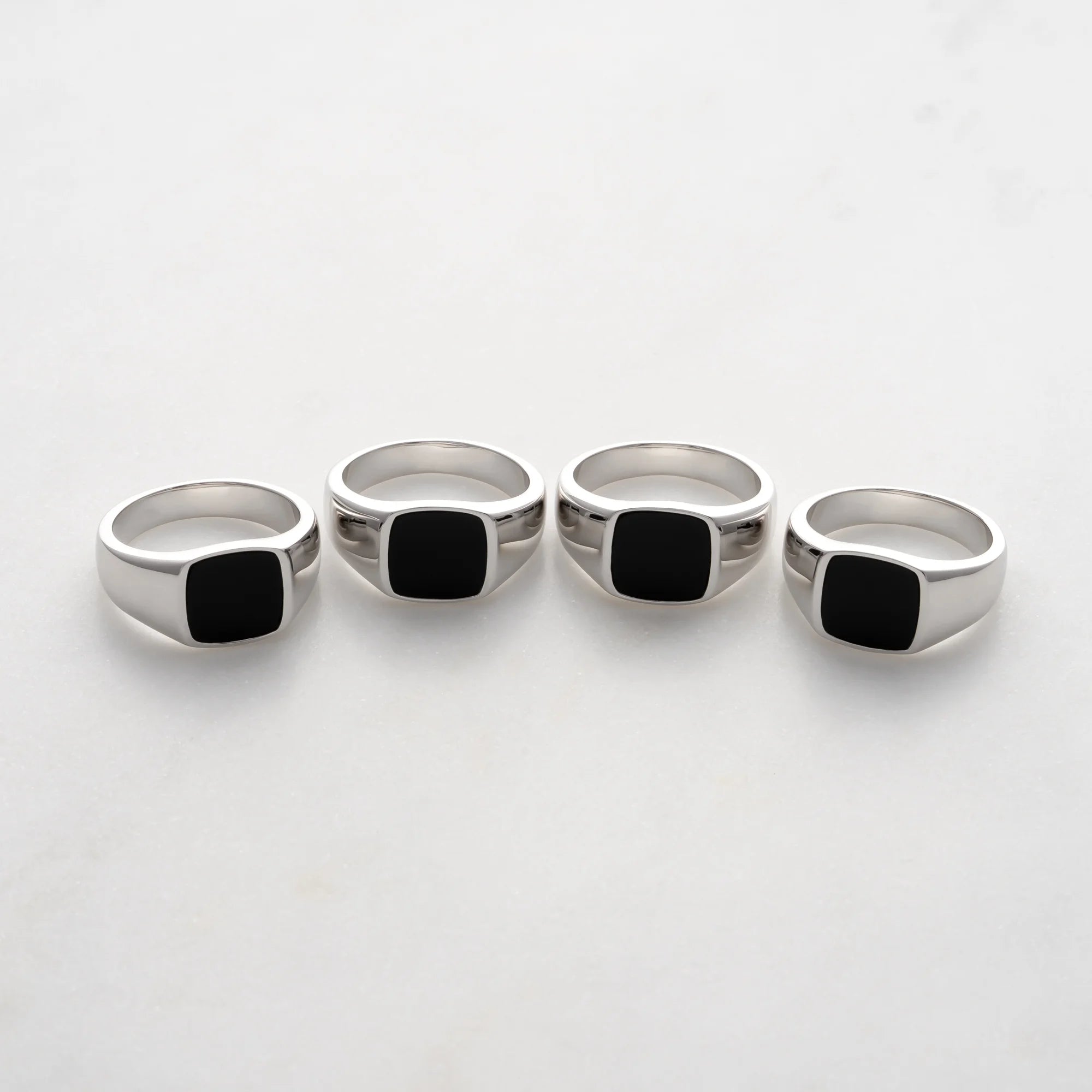 Collection of Square Onyx Signet Rings in 925 Sterling Silver