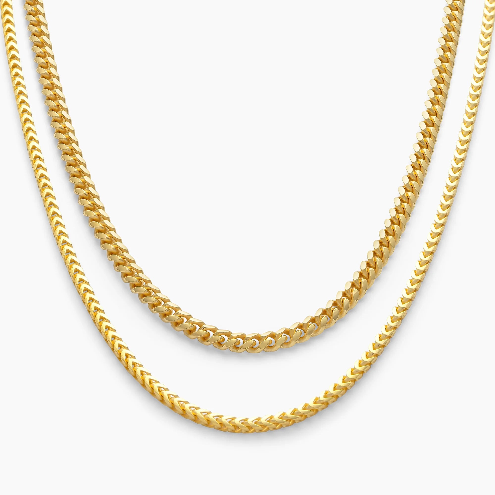 Cuban Link + Franco Chain Stack in 18k Gold Vermeil