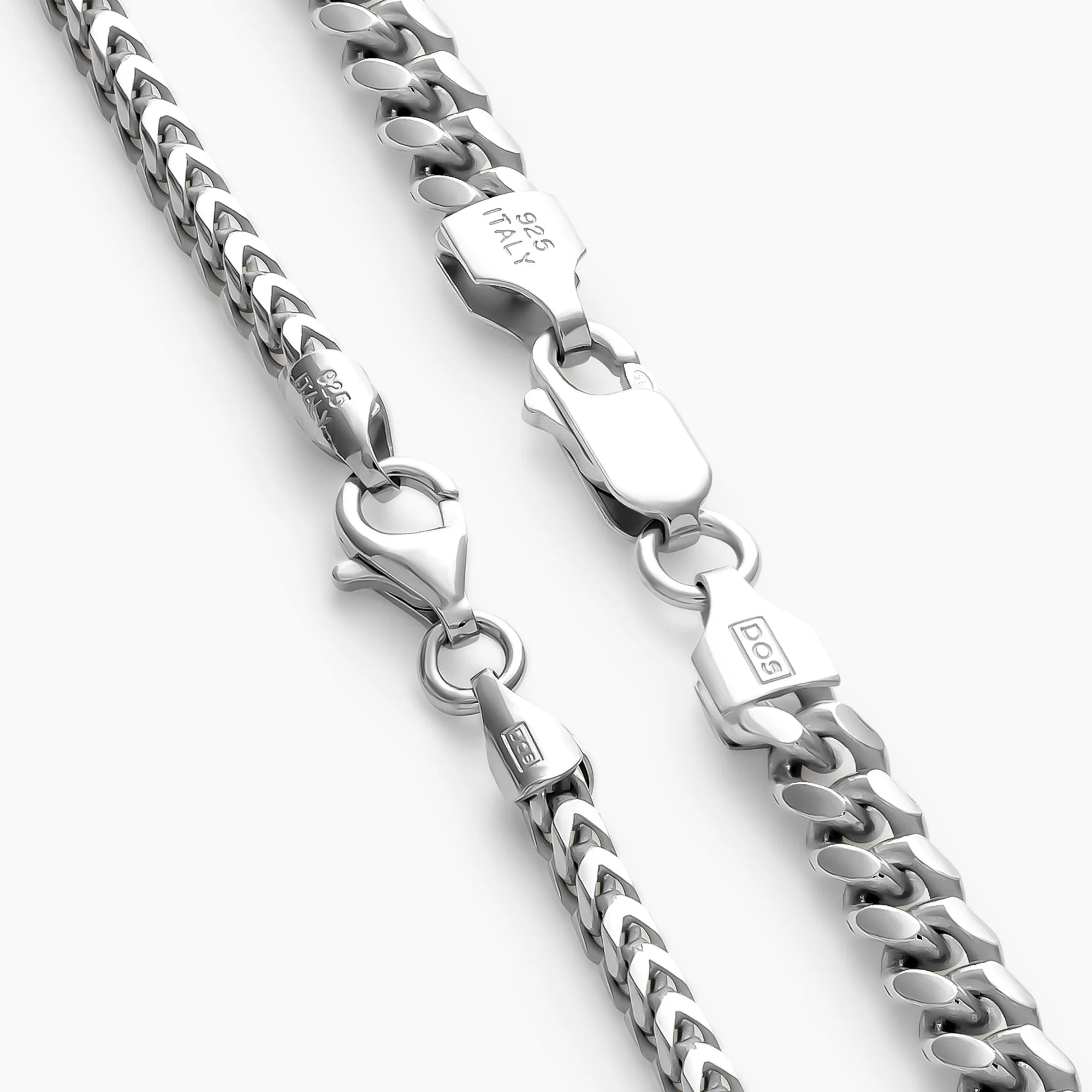 Clasps on the Cuban + Franco chain in 925 sterling silver