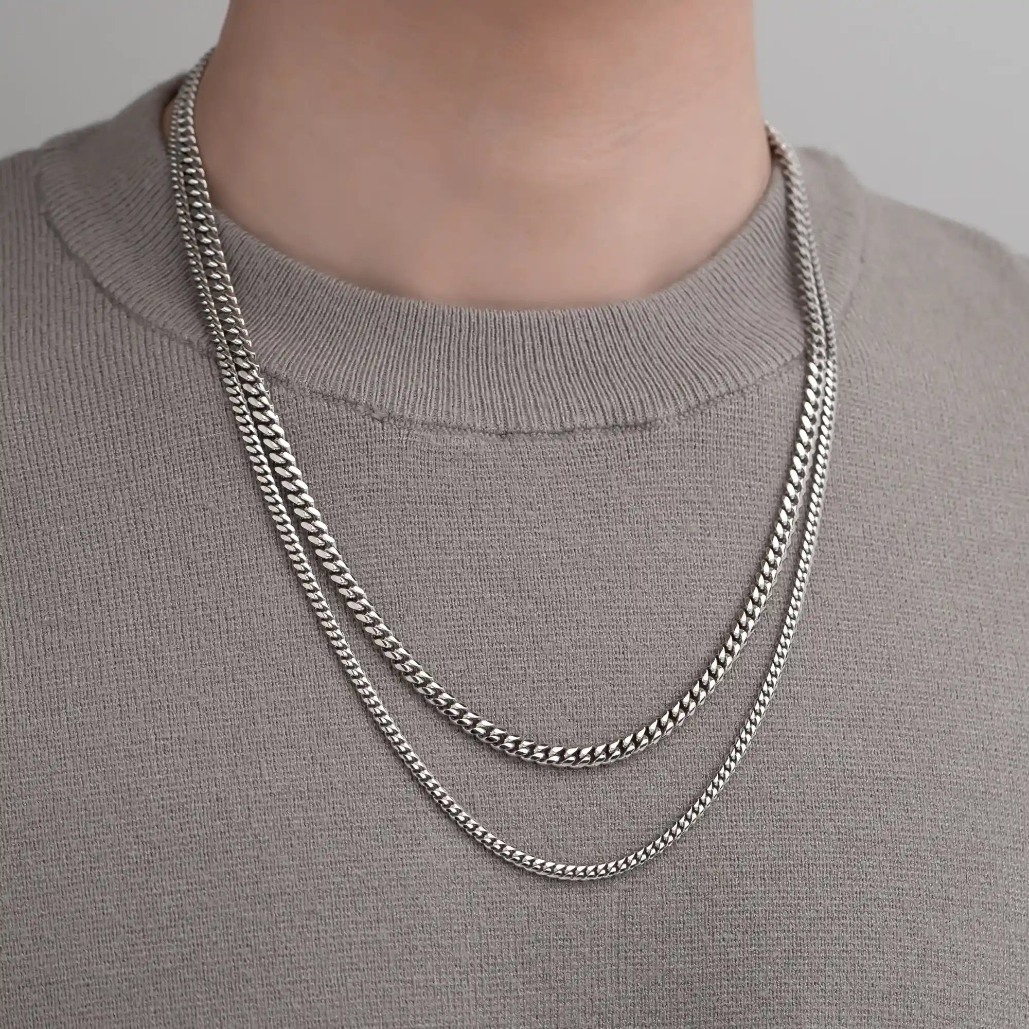 Cuban Link Chain Stack in 925 Sterling Silver on Model