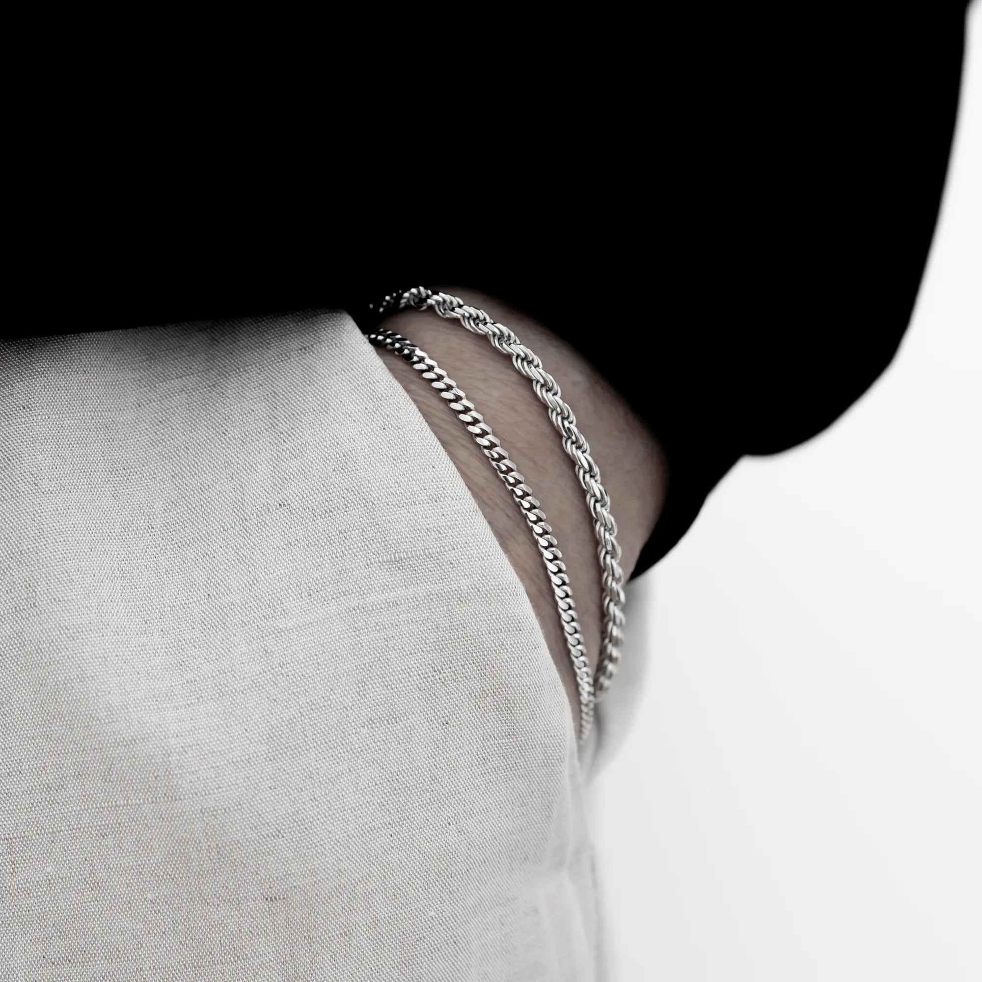 4mm Rope Bracelet with 3mm Cuban Bracelet Sterling Silver