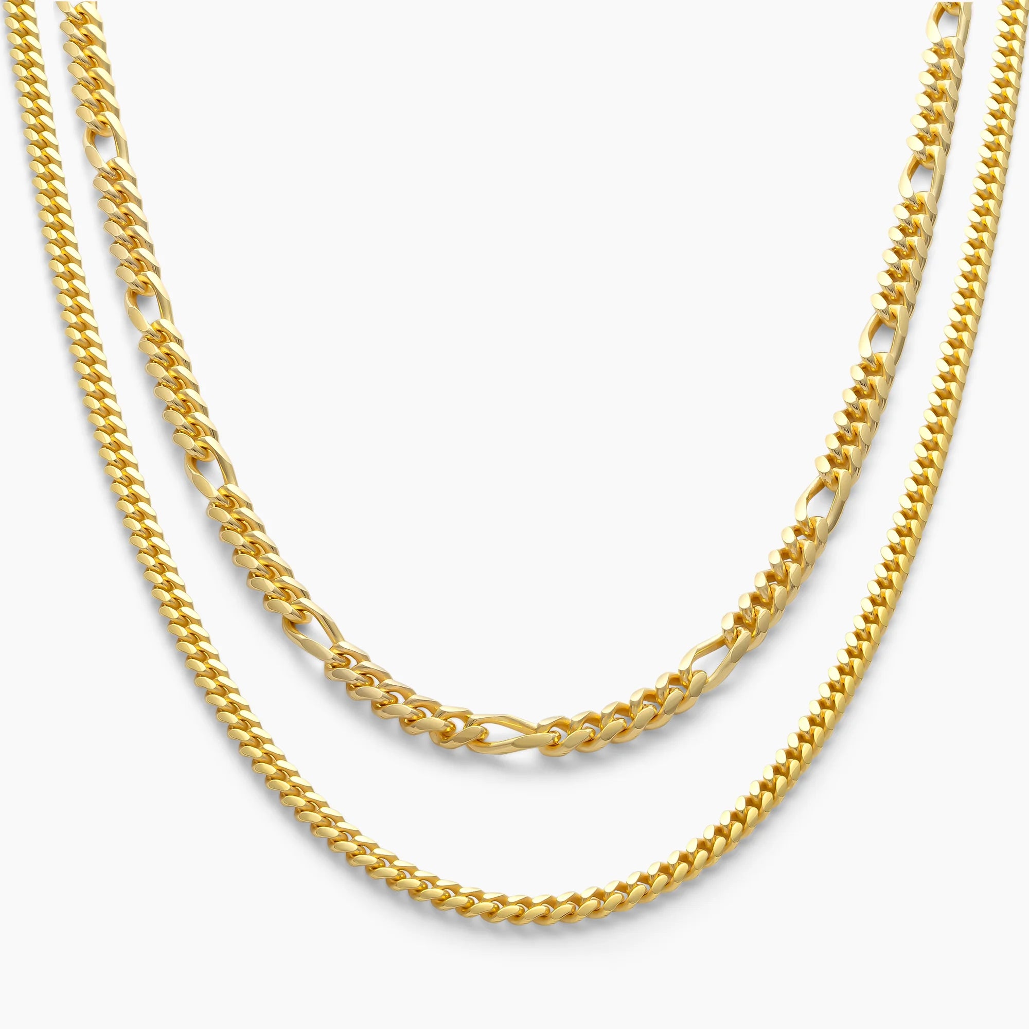 Figaro + Cuban Chain Stack in 18k Gold Vermeil