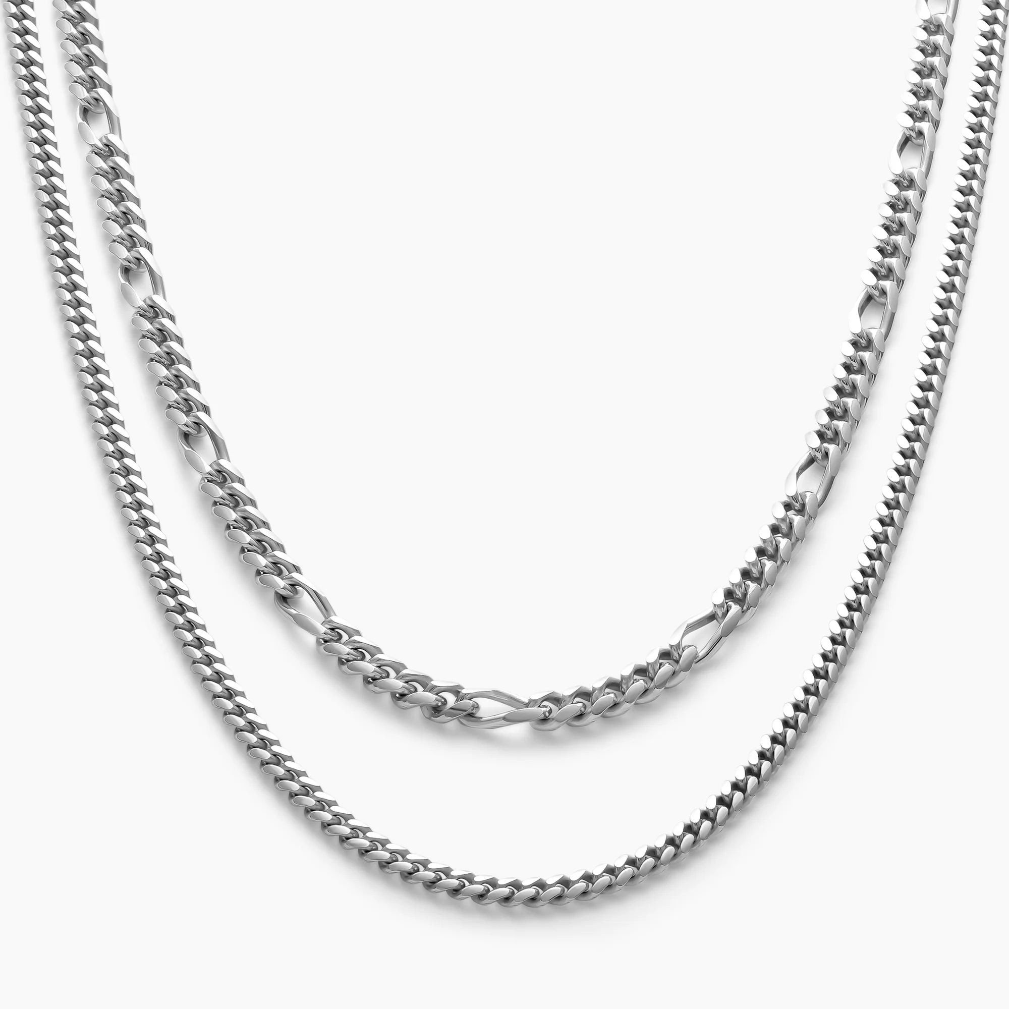 Figaro + Cuban Chain Stack in 925 Sterling Silver