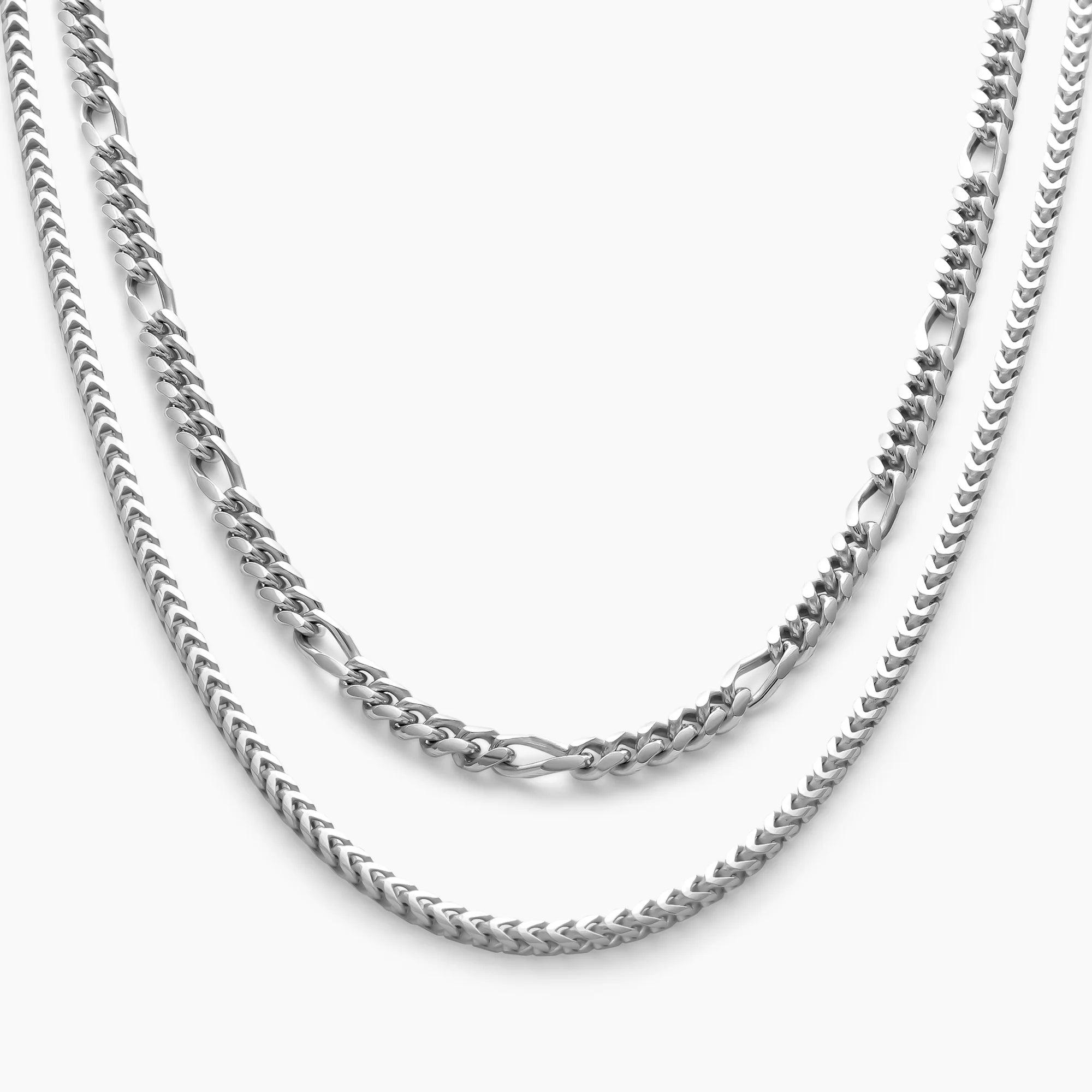 Figaro + Franco Chain Stack in 925 Sterling Silver