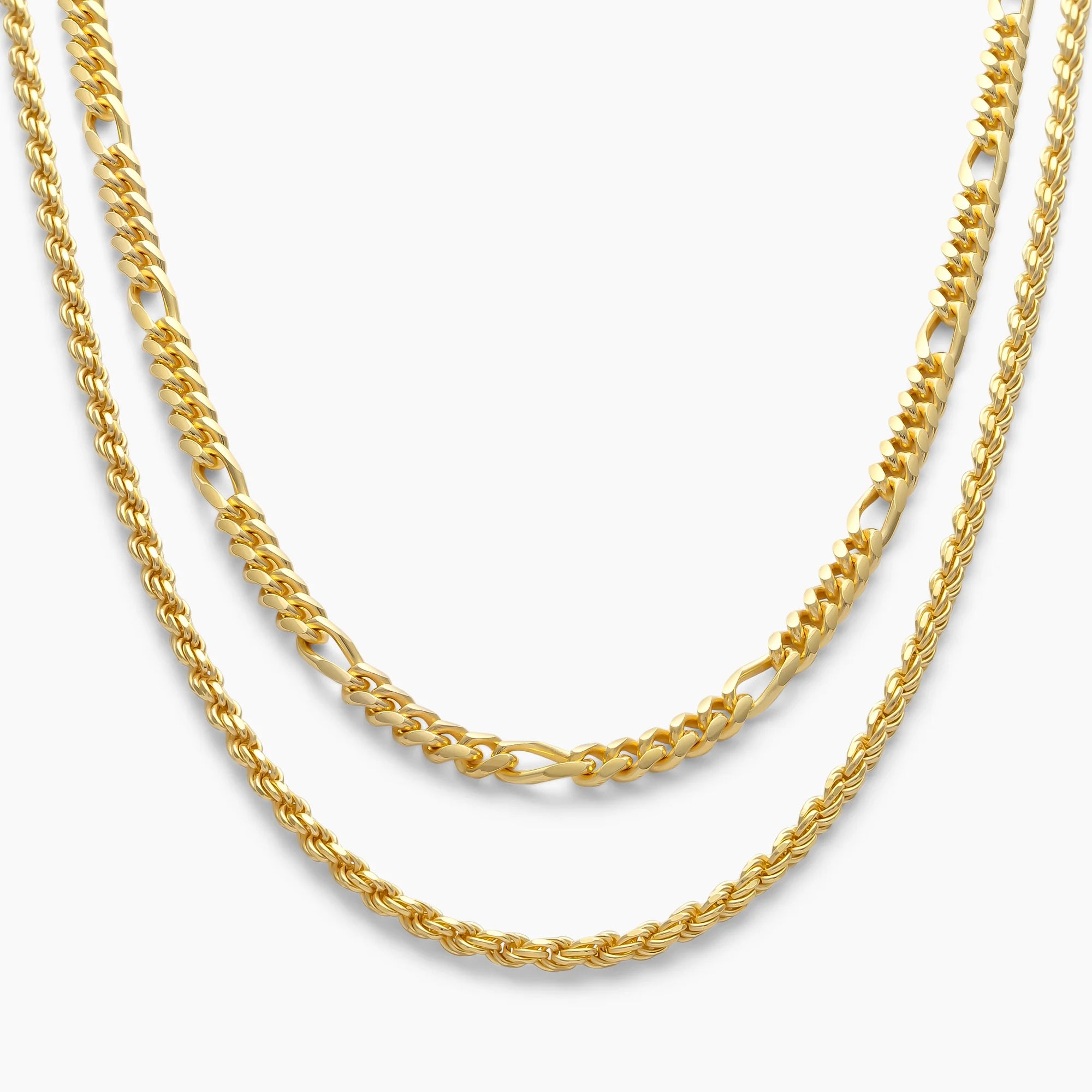 Figaro + Rope Chain Stack in 18k Gold Vermeil