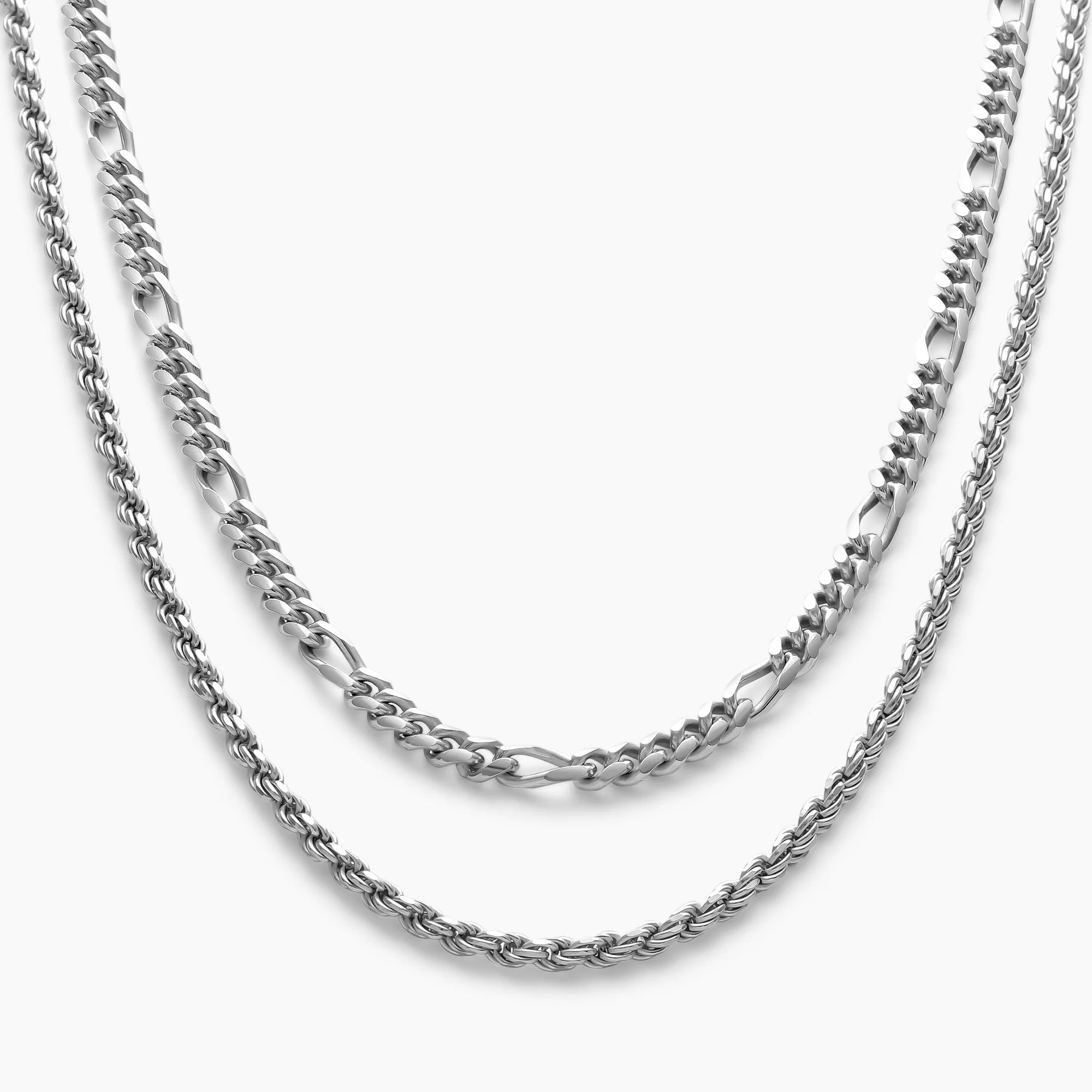 Figaro + Rope Chain Stack in 925 Sterling Silver