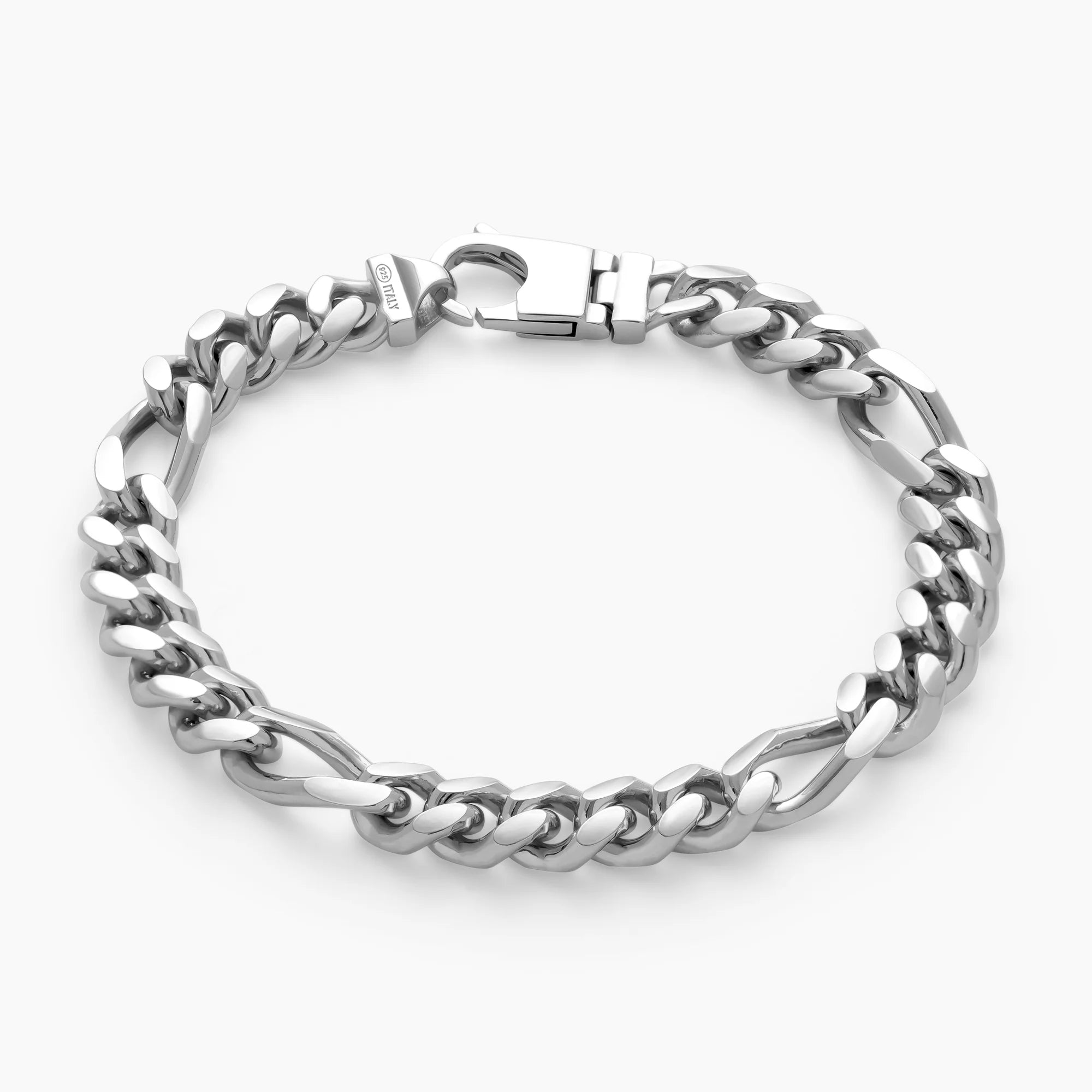 Figaro Bracelet 8mm in 925 Sterling Silver