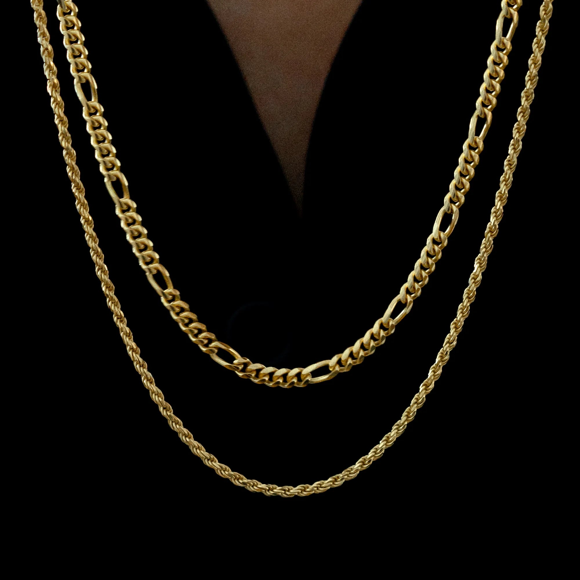 Figaro Rope Chain Stack Gold