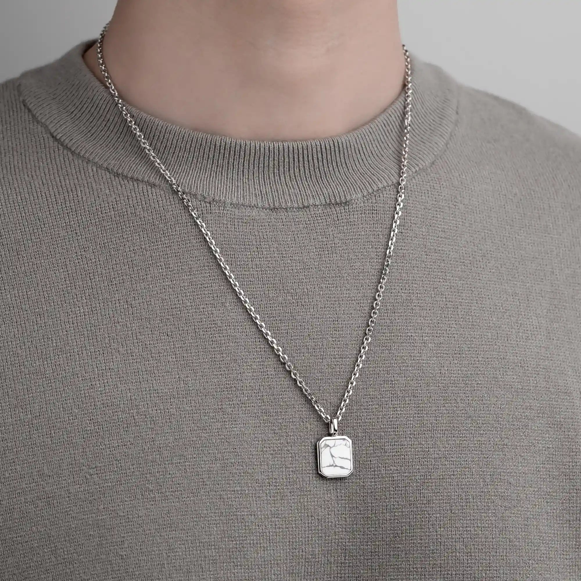 Howlite Pendant with 2mm Cable Chain in Sterling Silver