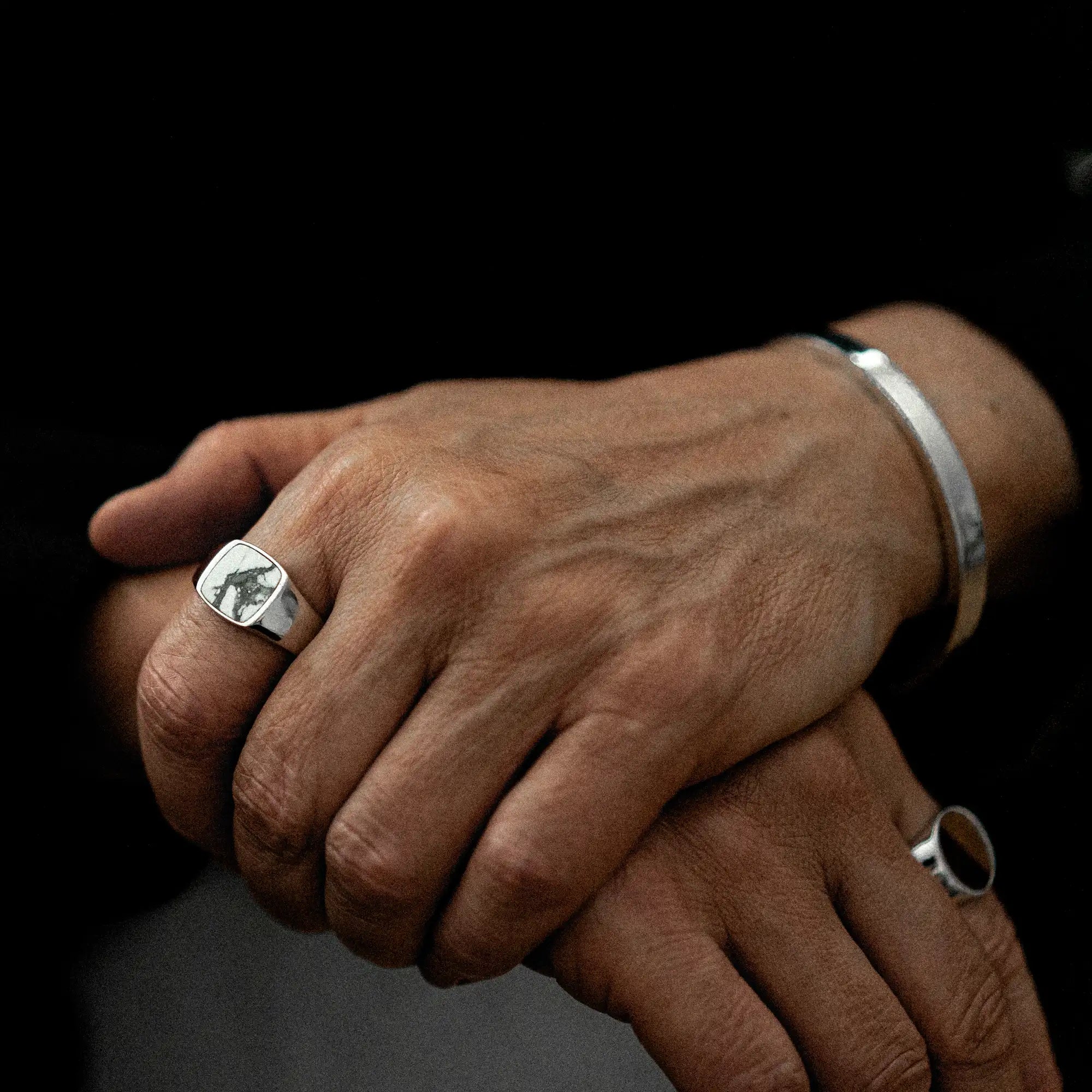 Howlite Signet Ring 12mm Sterling Silver