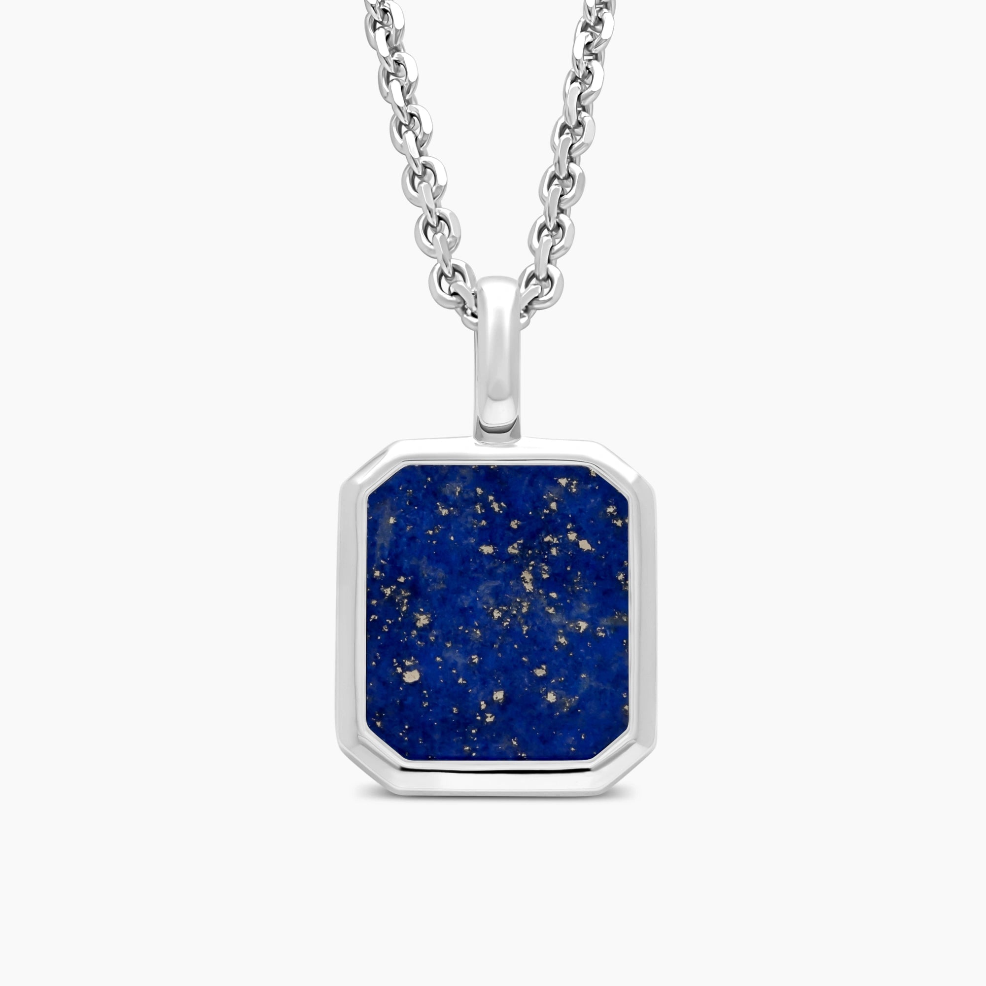 Lapis Lazuli Pendant with 2mm Cable Chain in 925 Sterling Silver