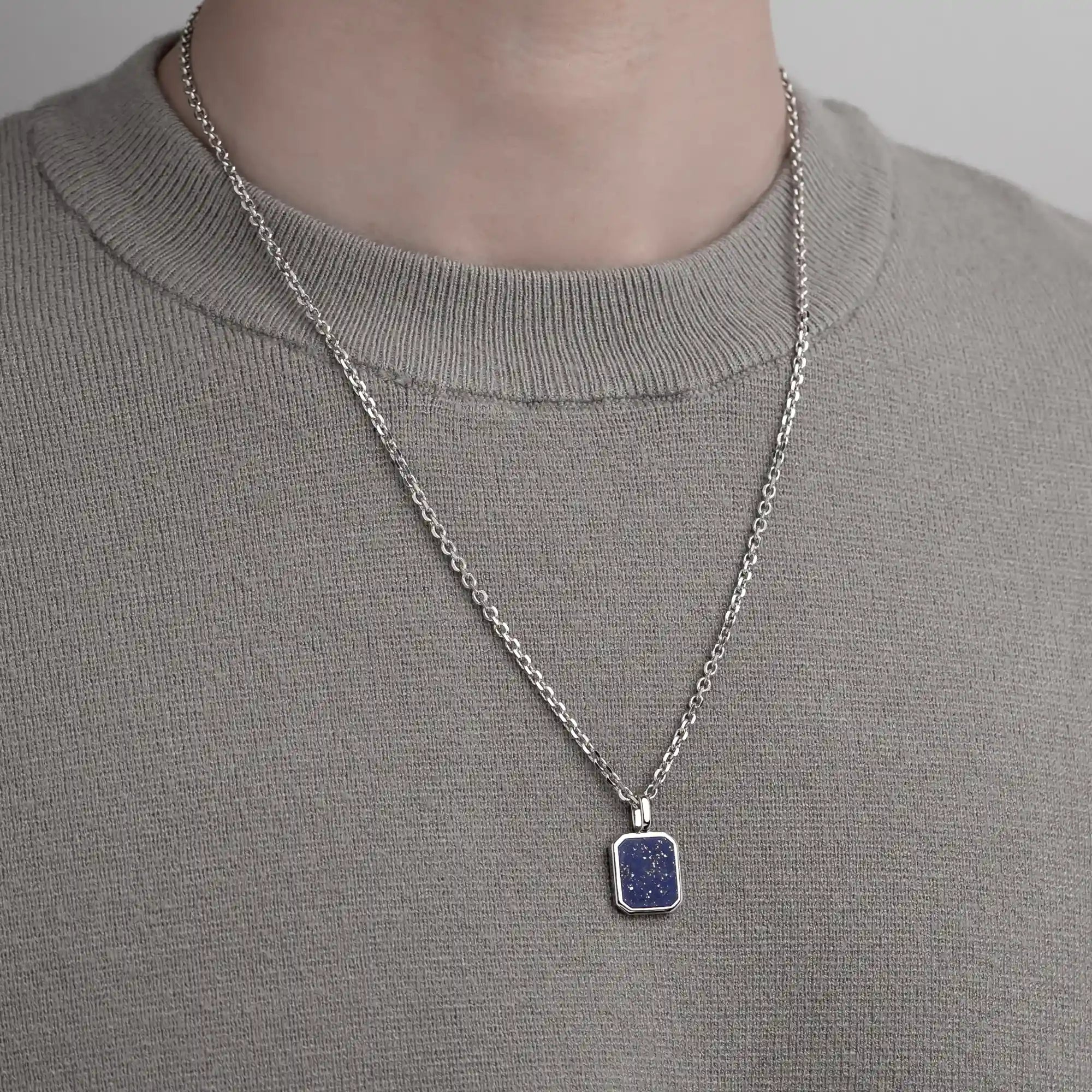 Lapis Lazuli Pendant with 2mm Cable Chain in Sterling Silver