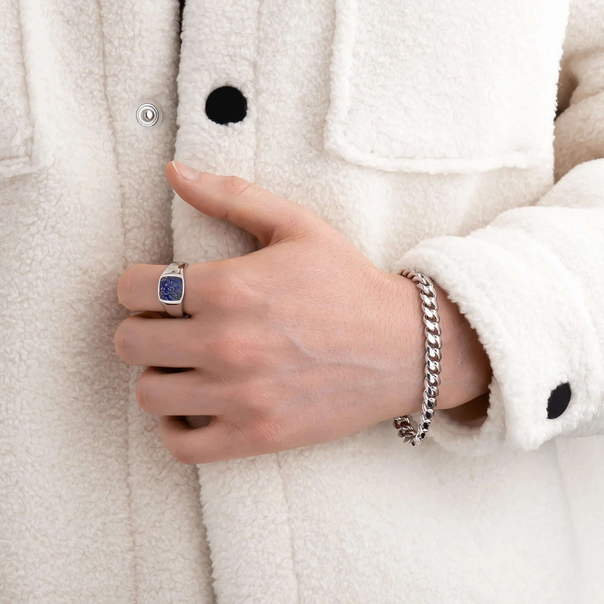 Lapis Lazuli Signet Ring 12mm in 925 Sterling Silver on Model