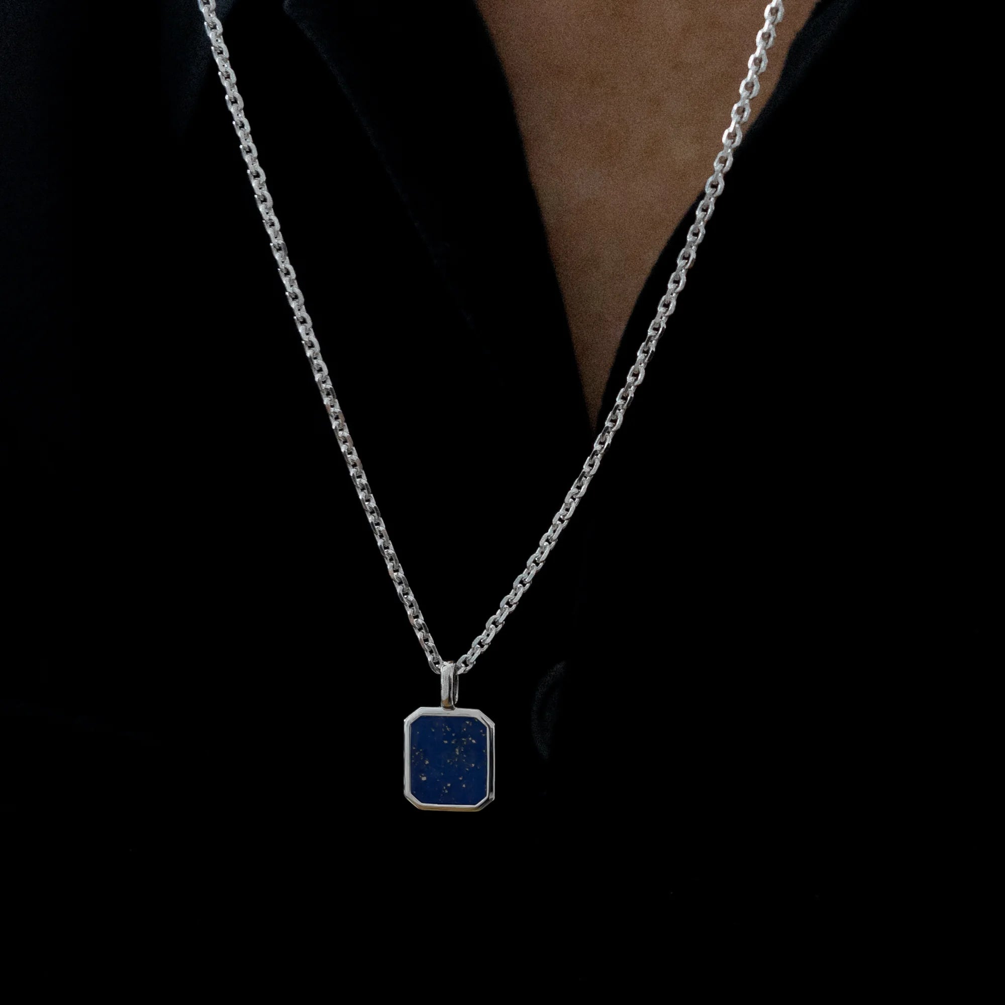 Lapis Pendant Cable Chain Sterling Silver