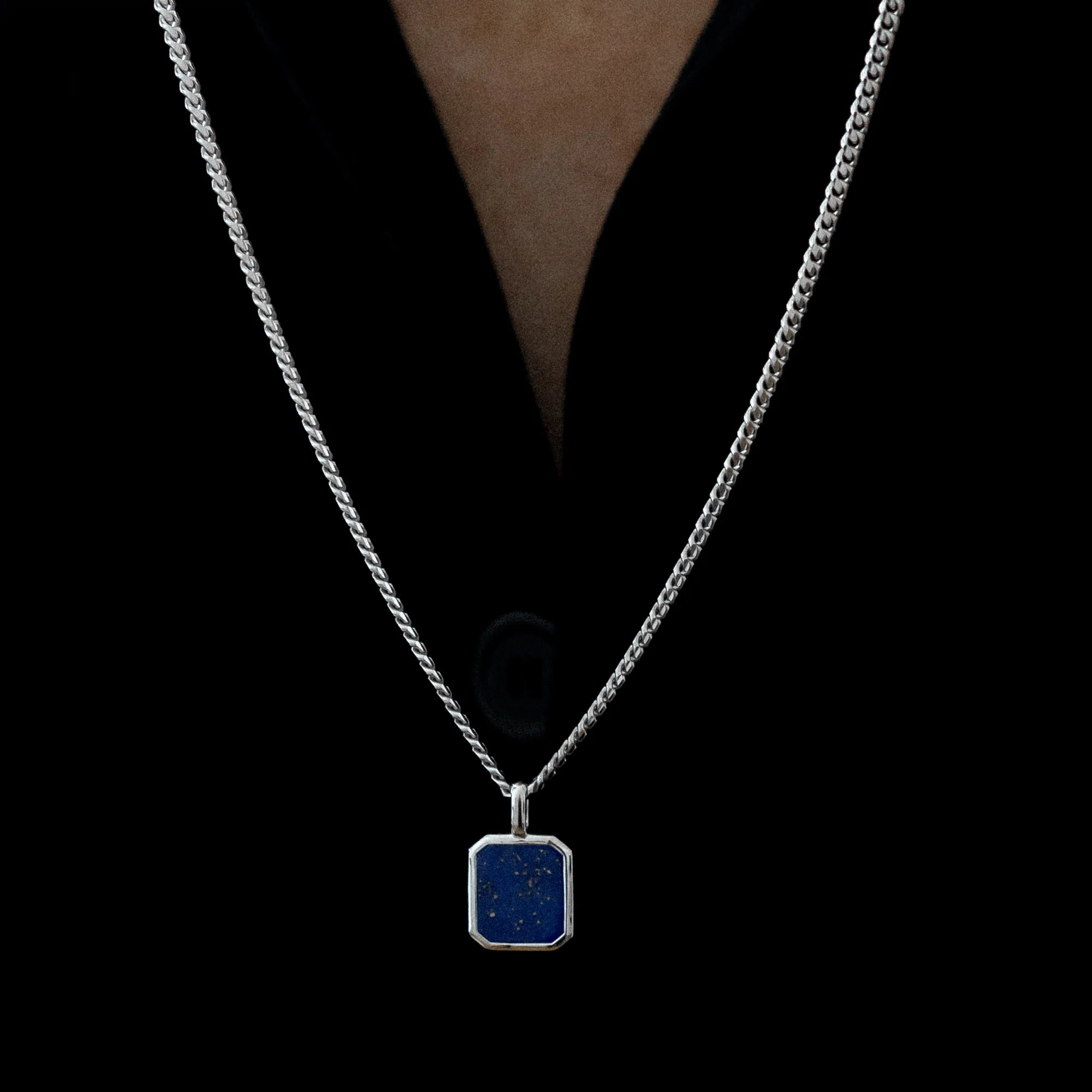 Lapis Pendant Cuban Chain Sterling Silver