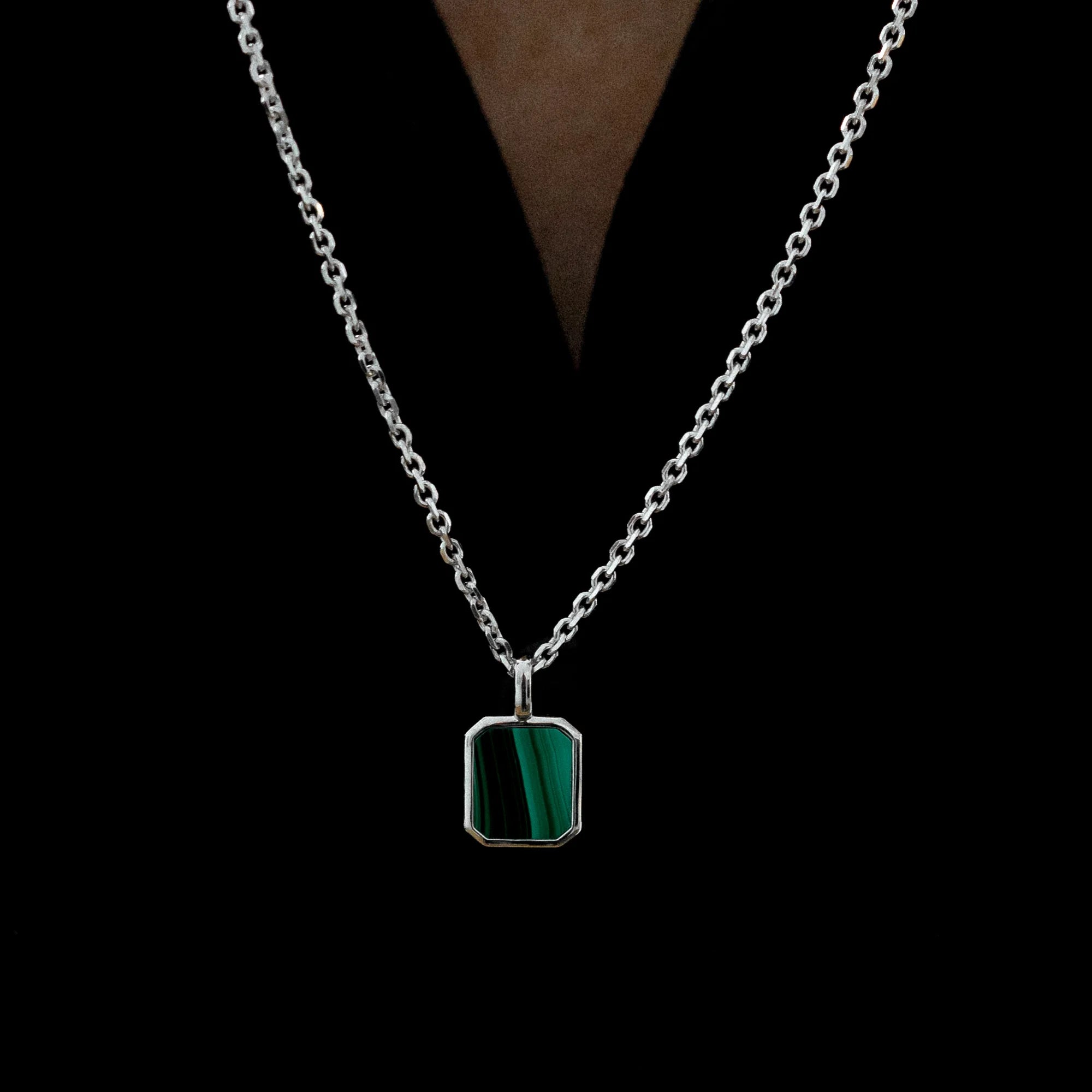 Malachite Pendant Cable Chain Sterling Silver