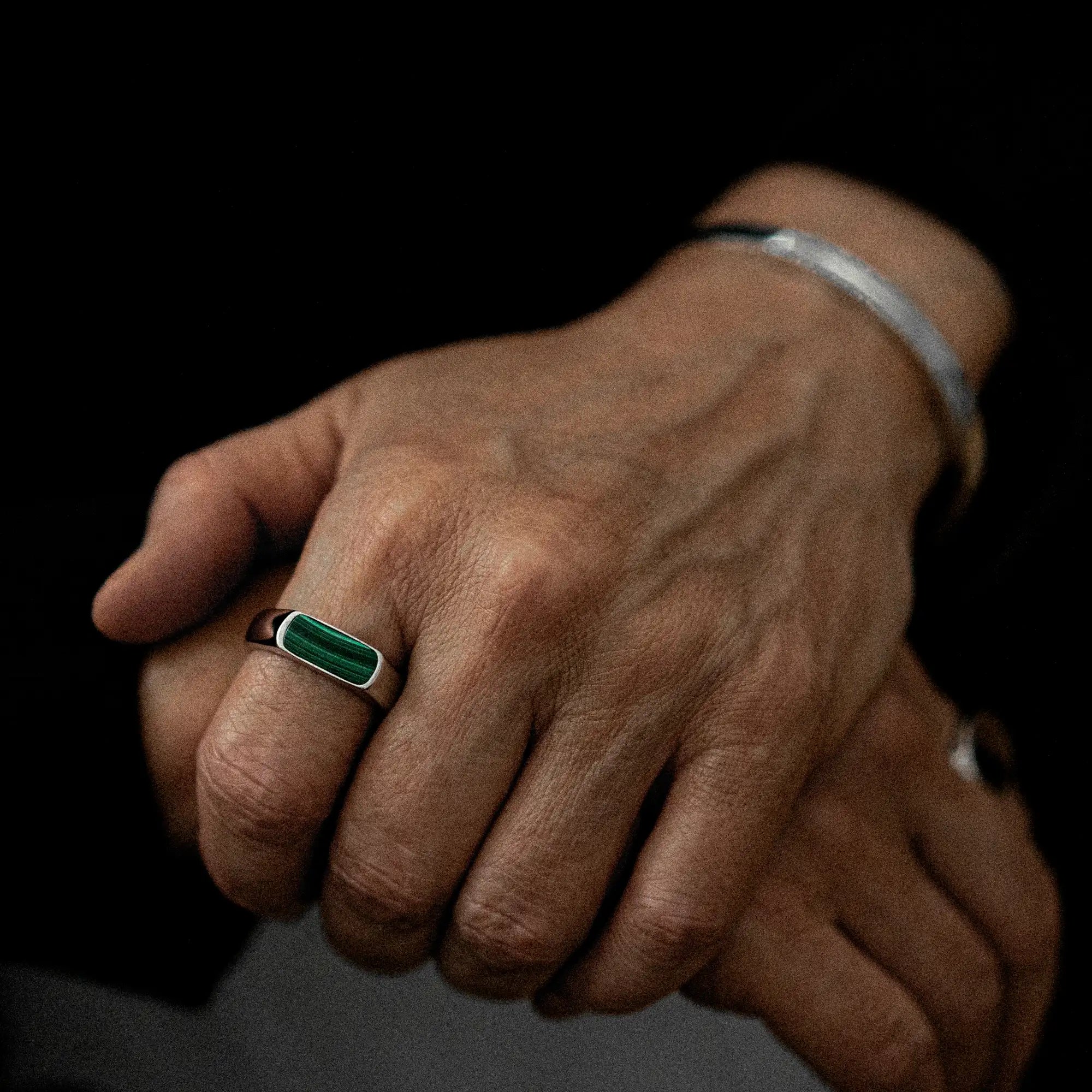 Mini Malachite Signet Ring Sterling Silver