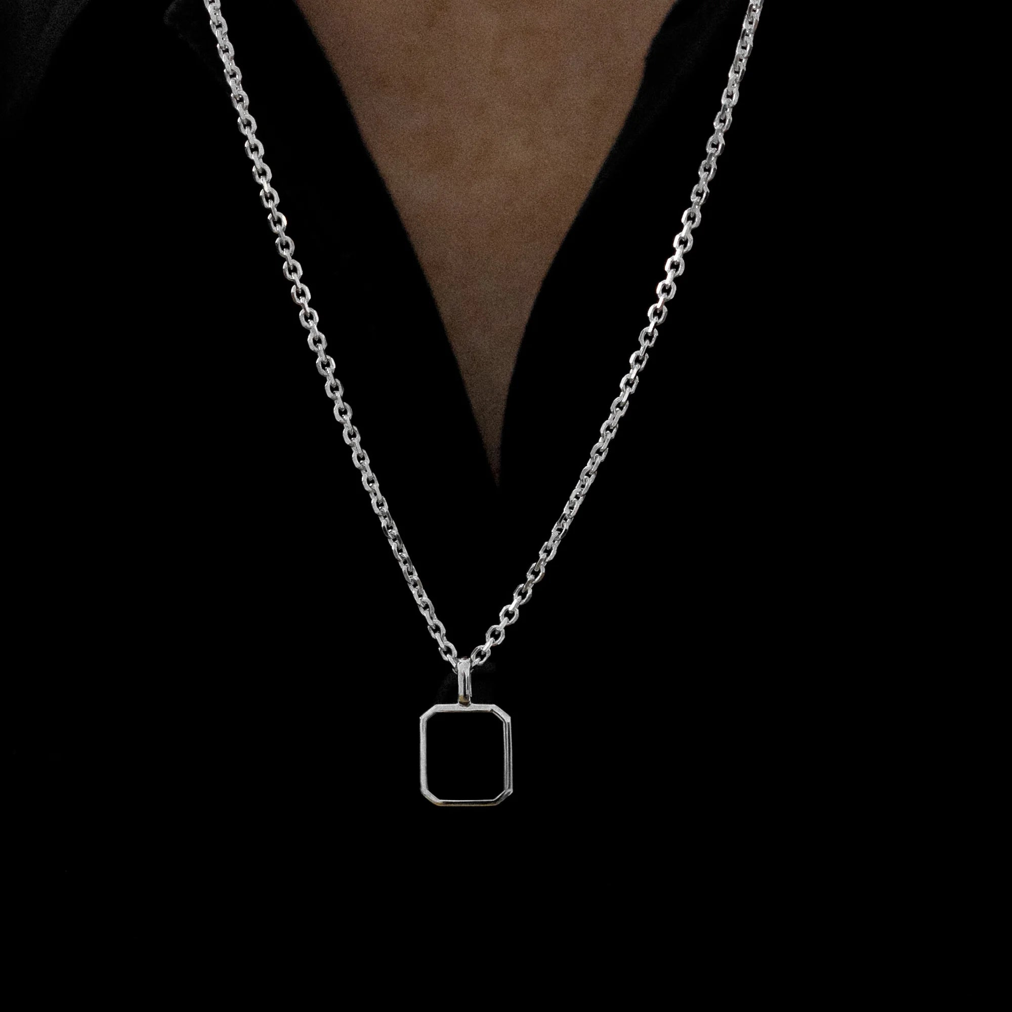 Onyx Pendant Cable Chain Sterling Silver