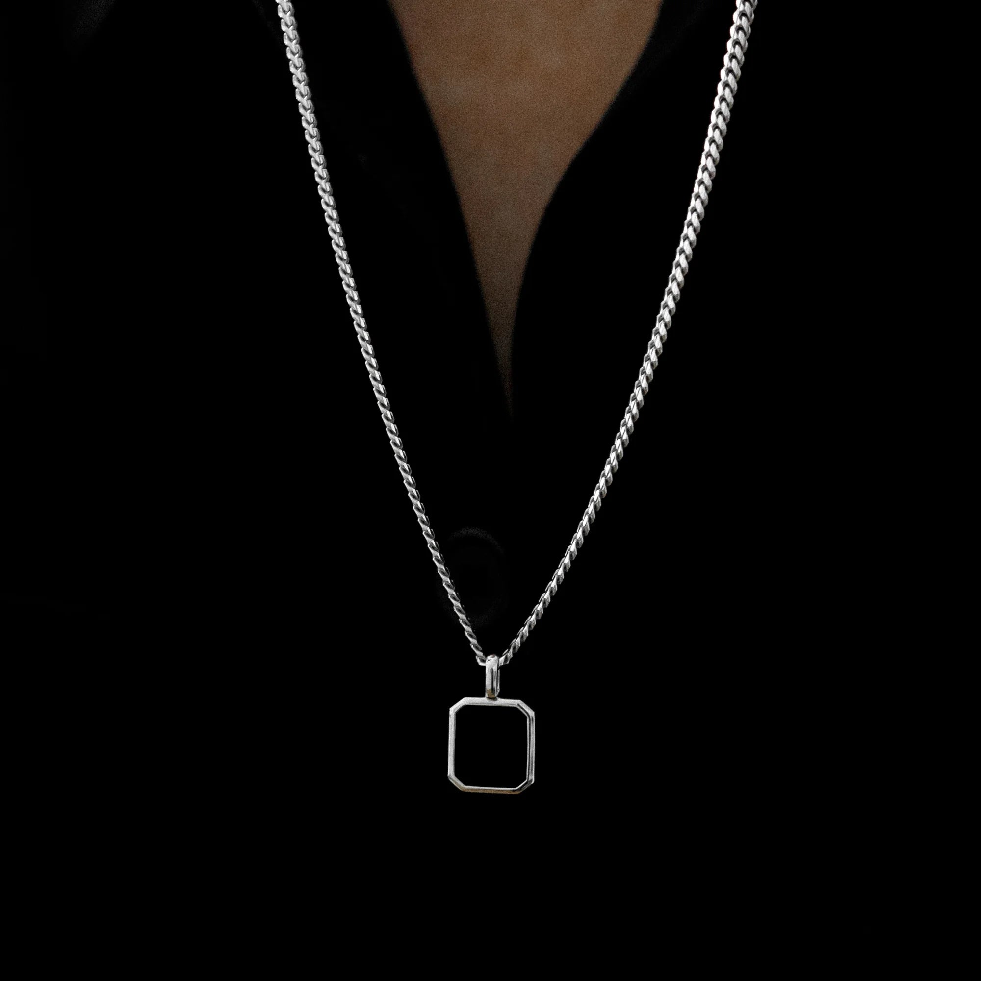 Onyx Pendant Cuban Chain Sterling Silver