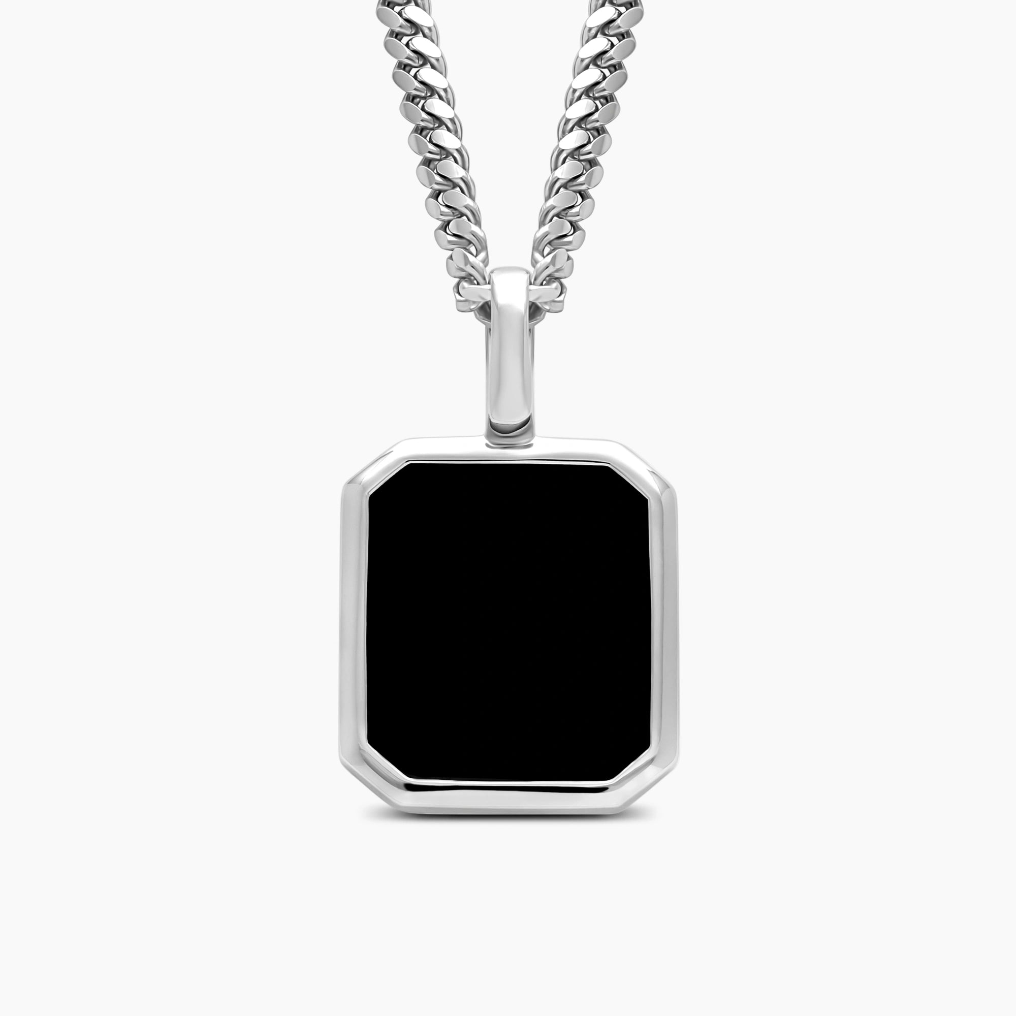 Onyx Pendant with 3mm Cuban Link Chain in 925 Sterling Silver