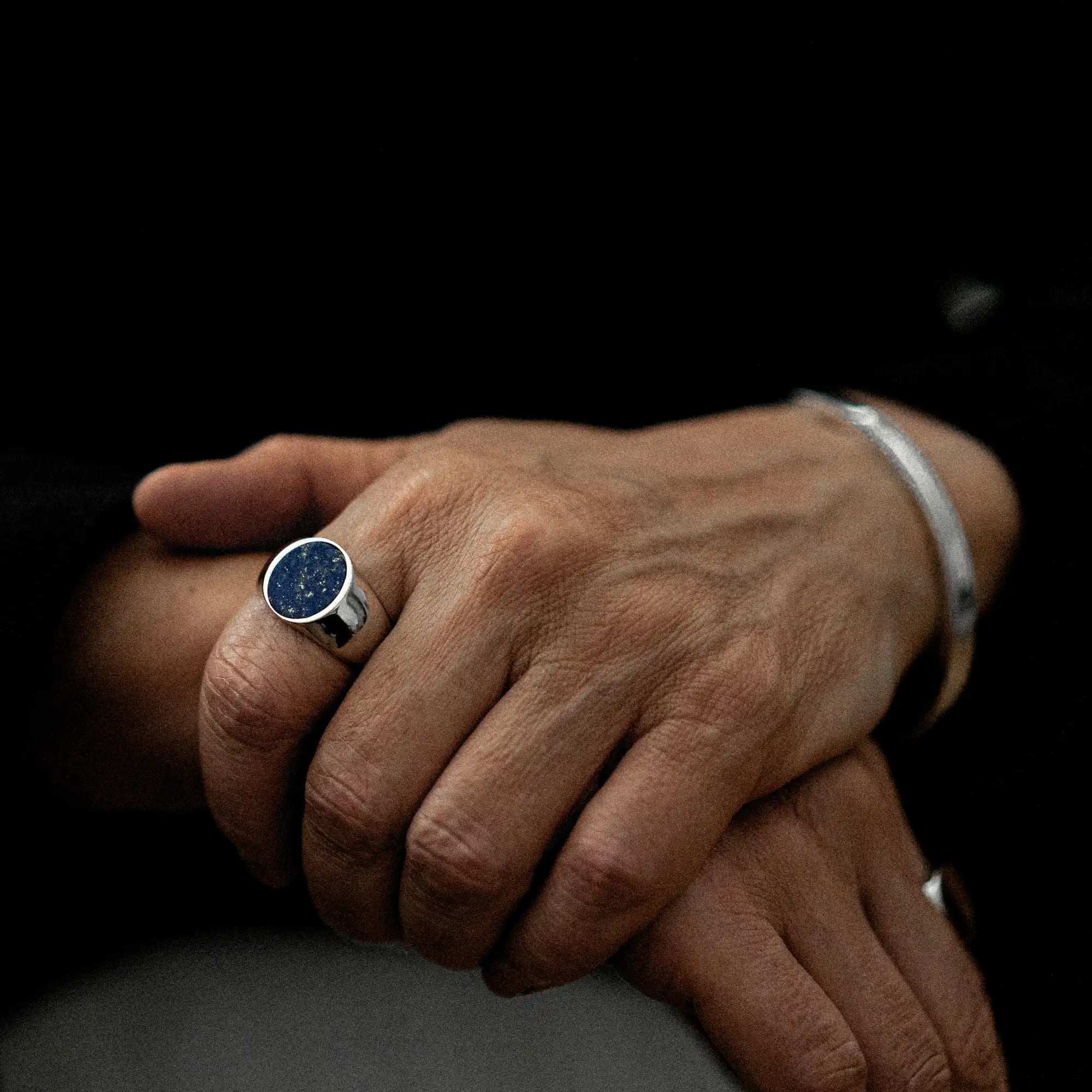 Oval Lapis Signet Ring Sterling Silver