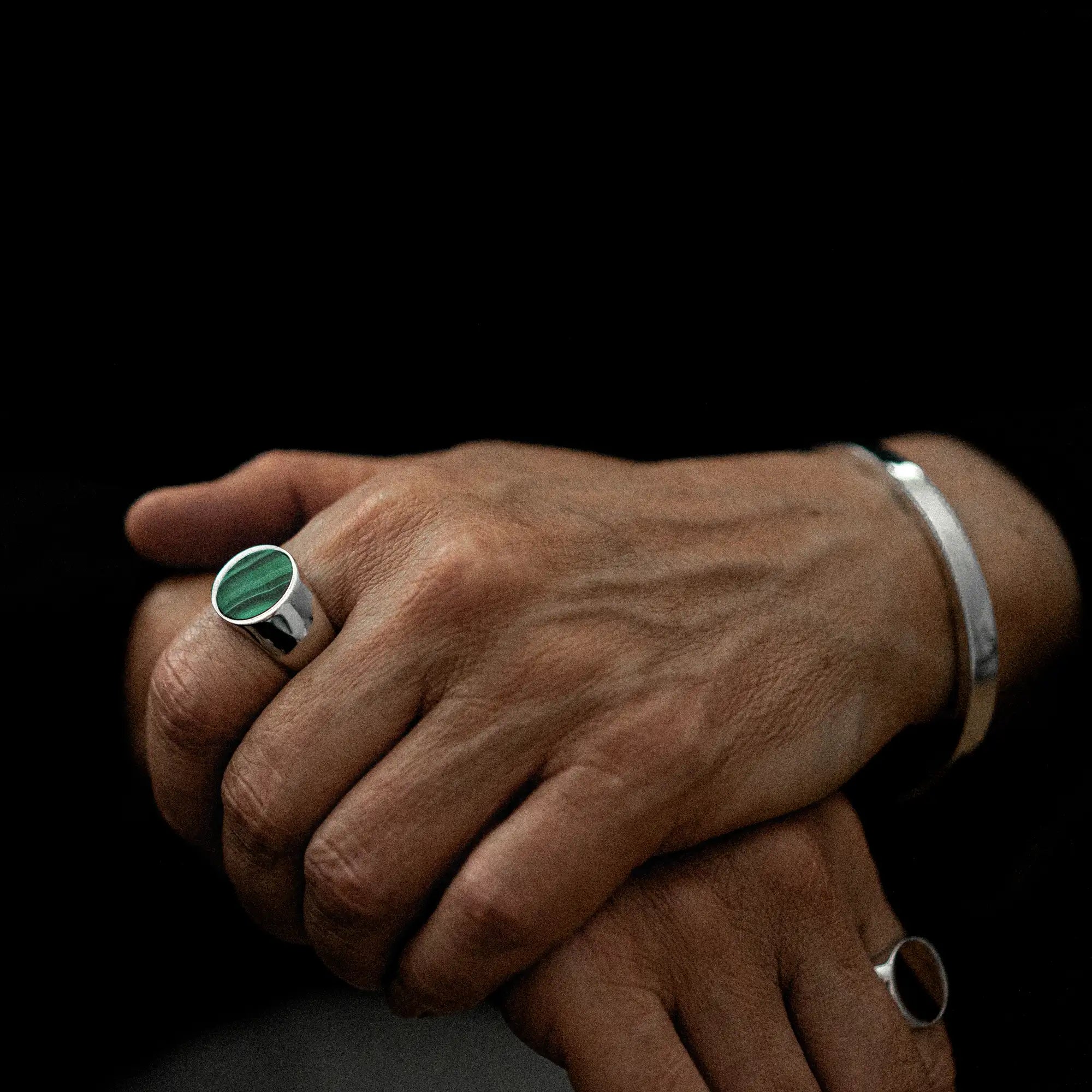 Oval Malachite Signet Ring Sterling Silver