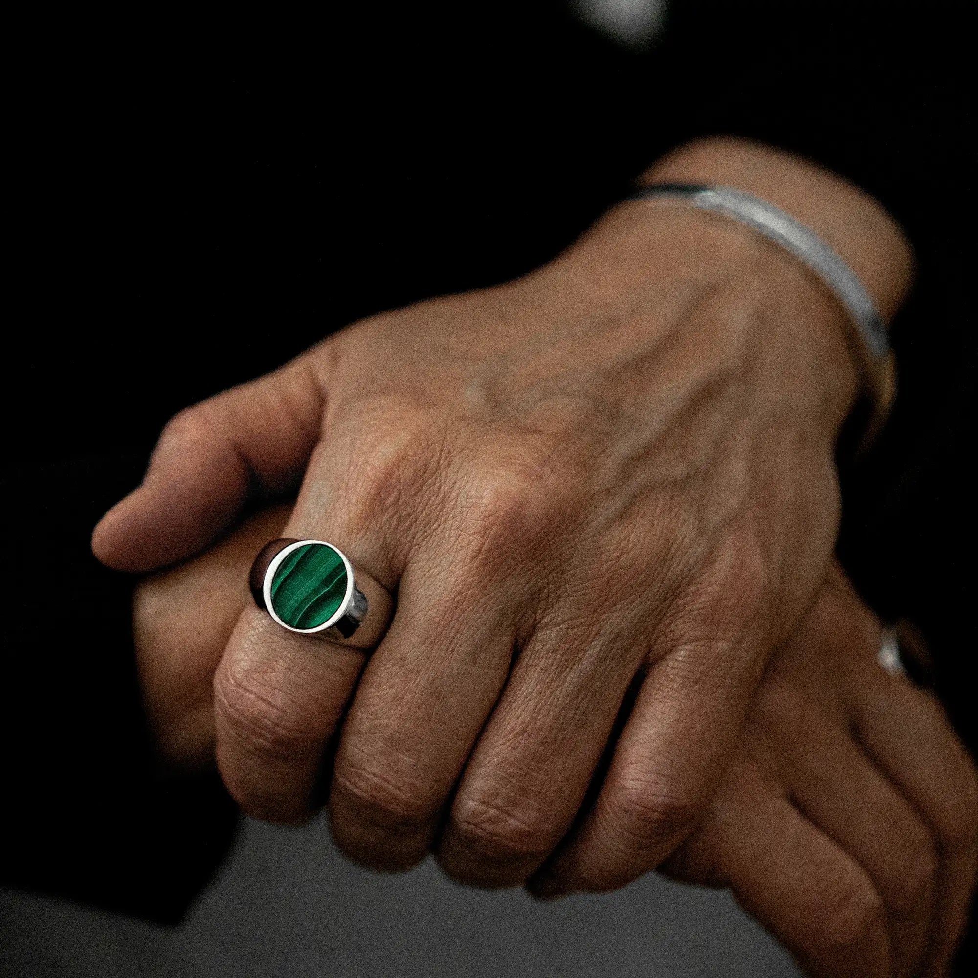 Oval Malachite Signet Ring Sterling Silver