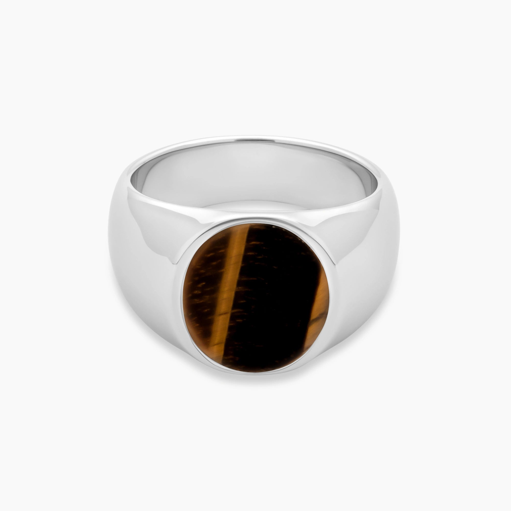 Oval Tiger Eye Signet Ring 15mm Sterling Silver