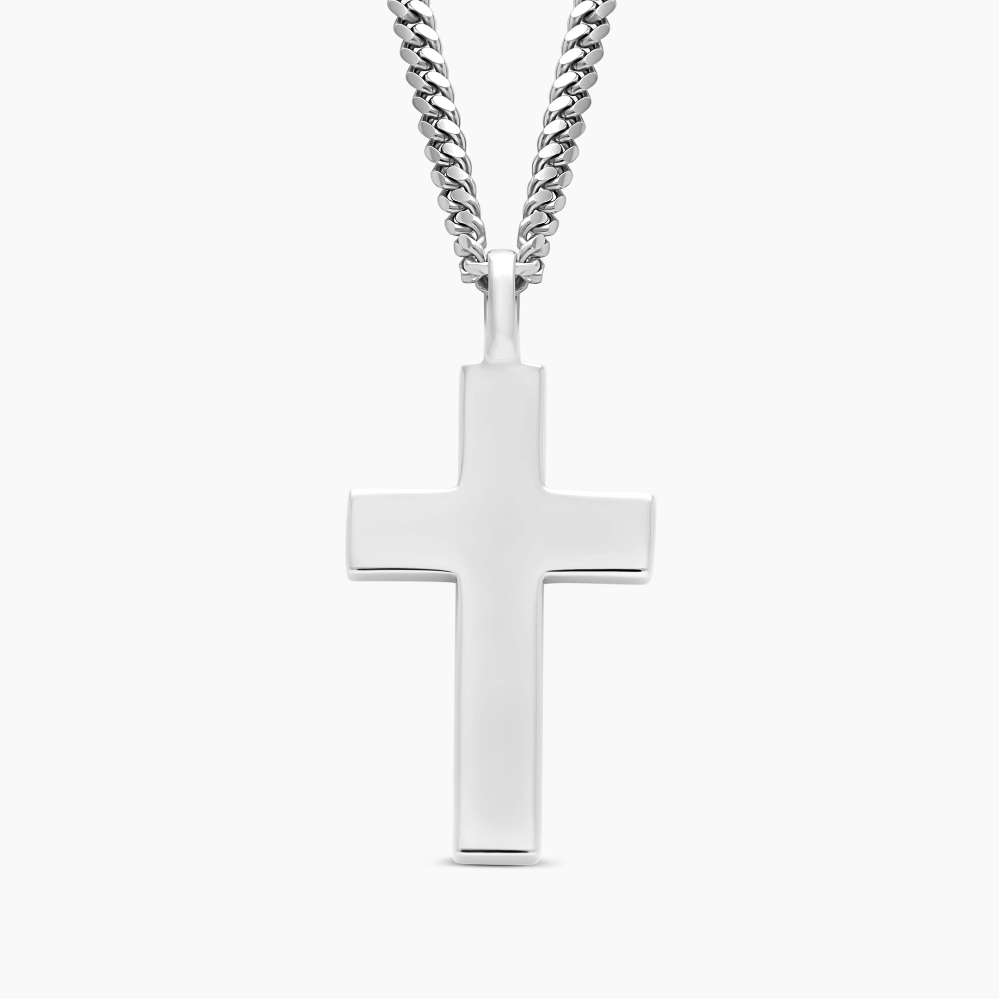 Polished Cross Pendant with 3mm Cuban Link Chain in 925 Sterling Silver