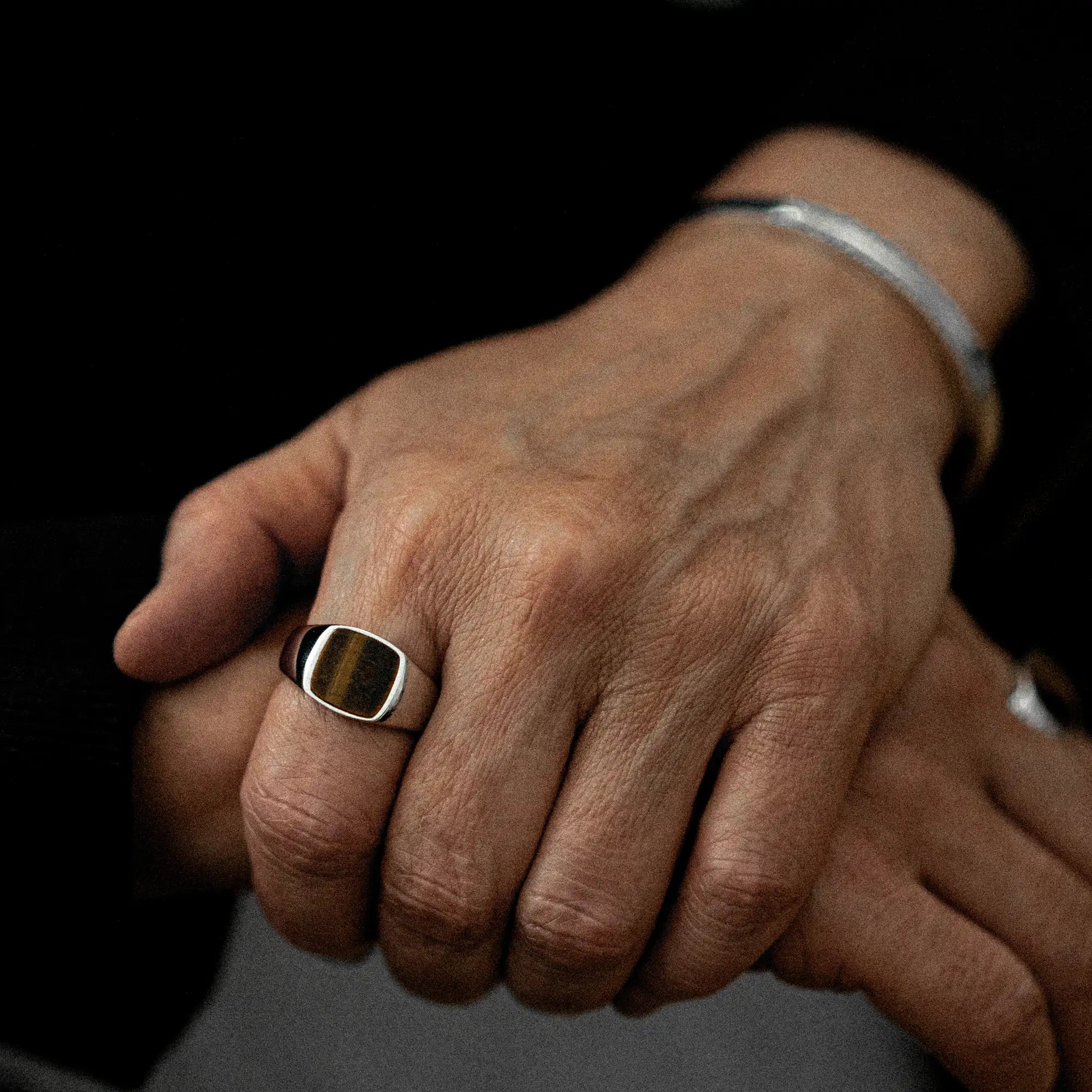 Tiger Eye Signet Ring 12mm Sterling Silver