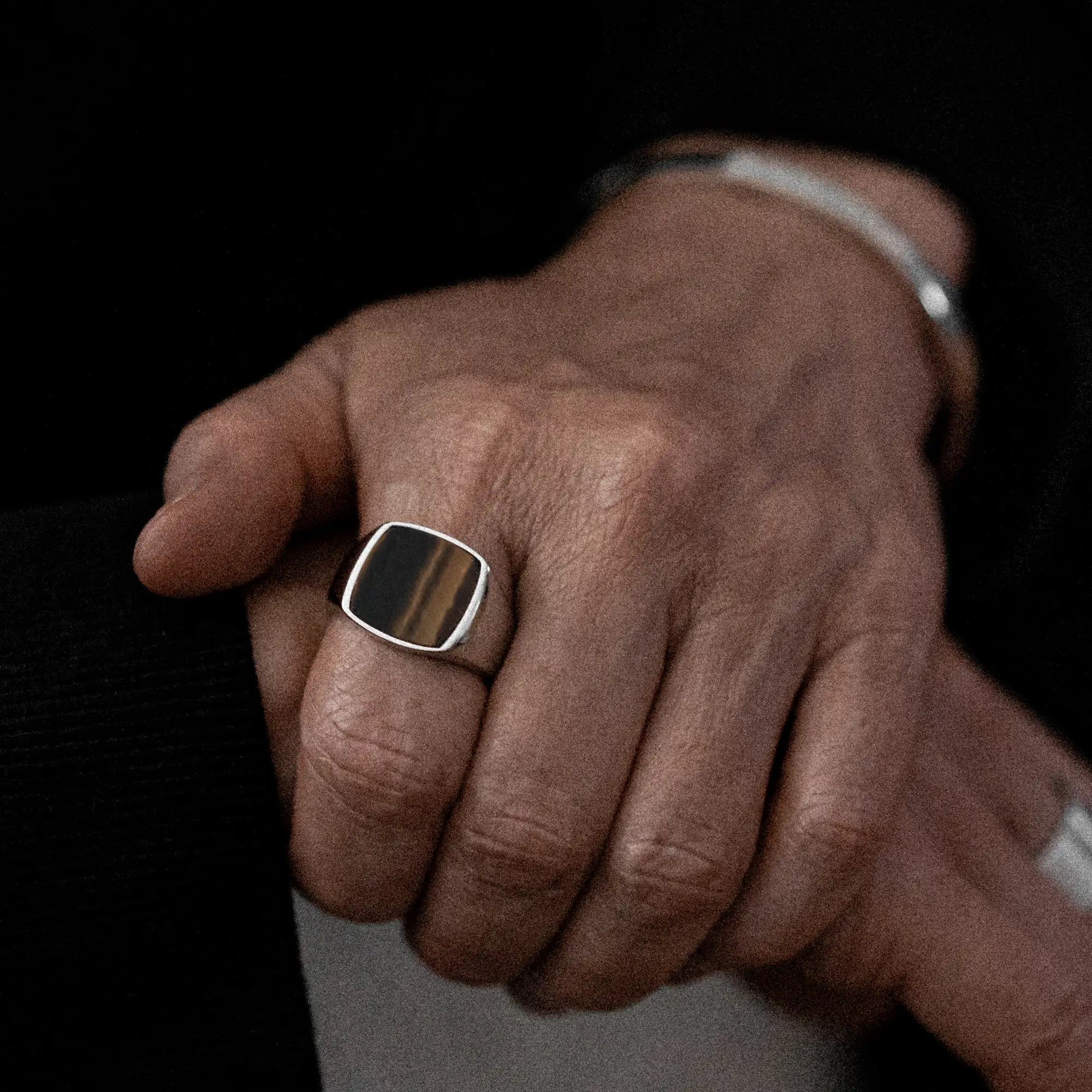 Tiger Eye Signet Ring 17mm Sterling Silver