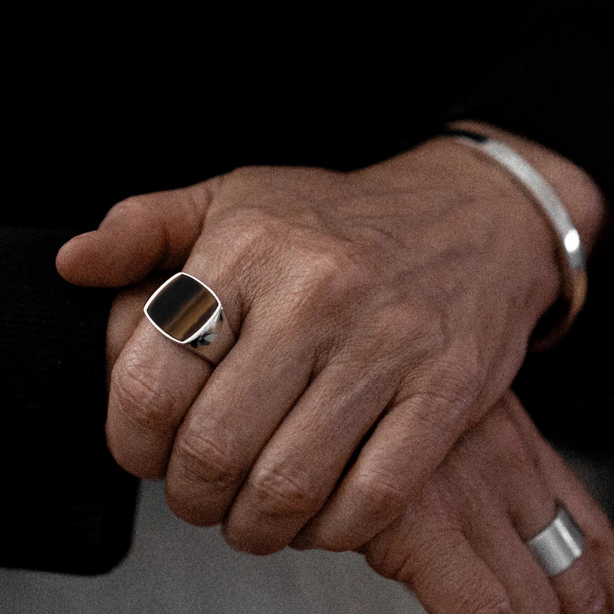 Tiger Eye Signet Ring 17mm Sterling Silver